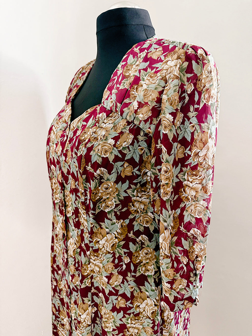 80s Floral Semi Sheer Button Up Dress