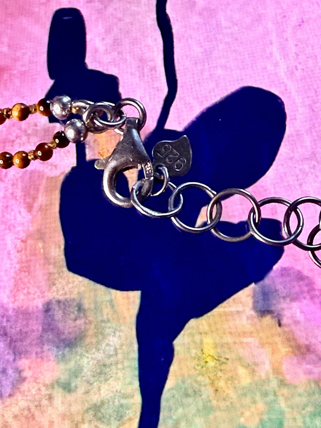 Vintage 90’s Tiger’s Eye,Carnelian & Sterling Silver Statement Necklace