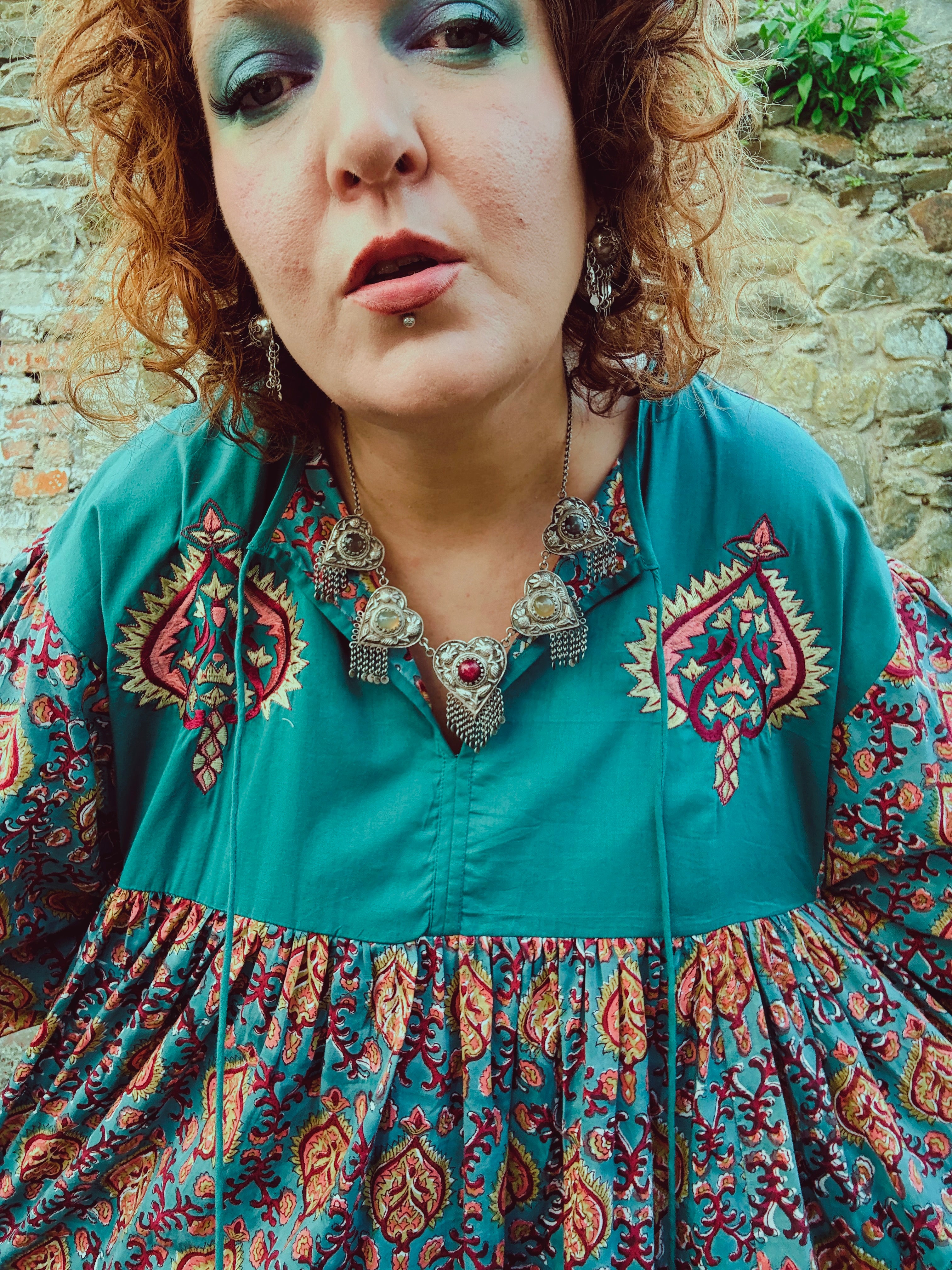 Heart Crafter Block Print & Embroidered Smock Dress