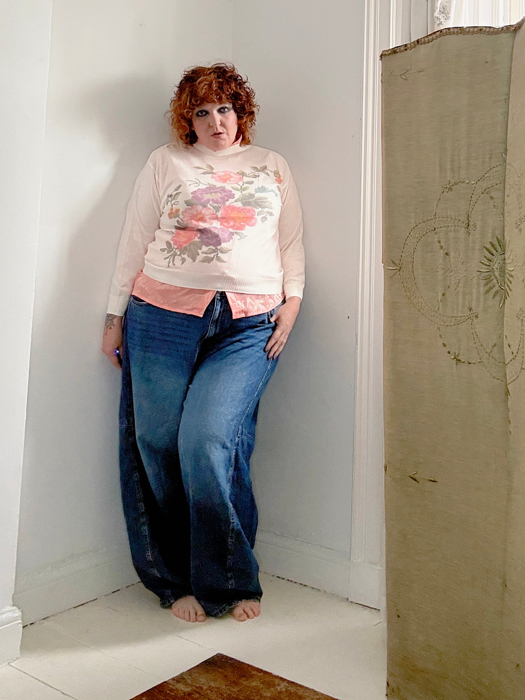 Cute 80s Floral Print Jumper