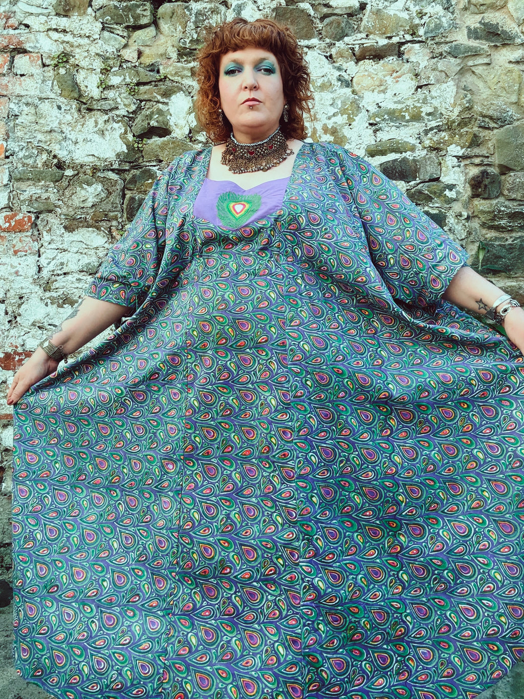 Peacock Maiden Block Print & Embroidered Kaftan