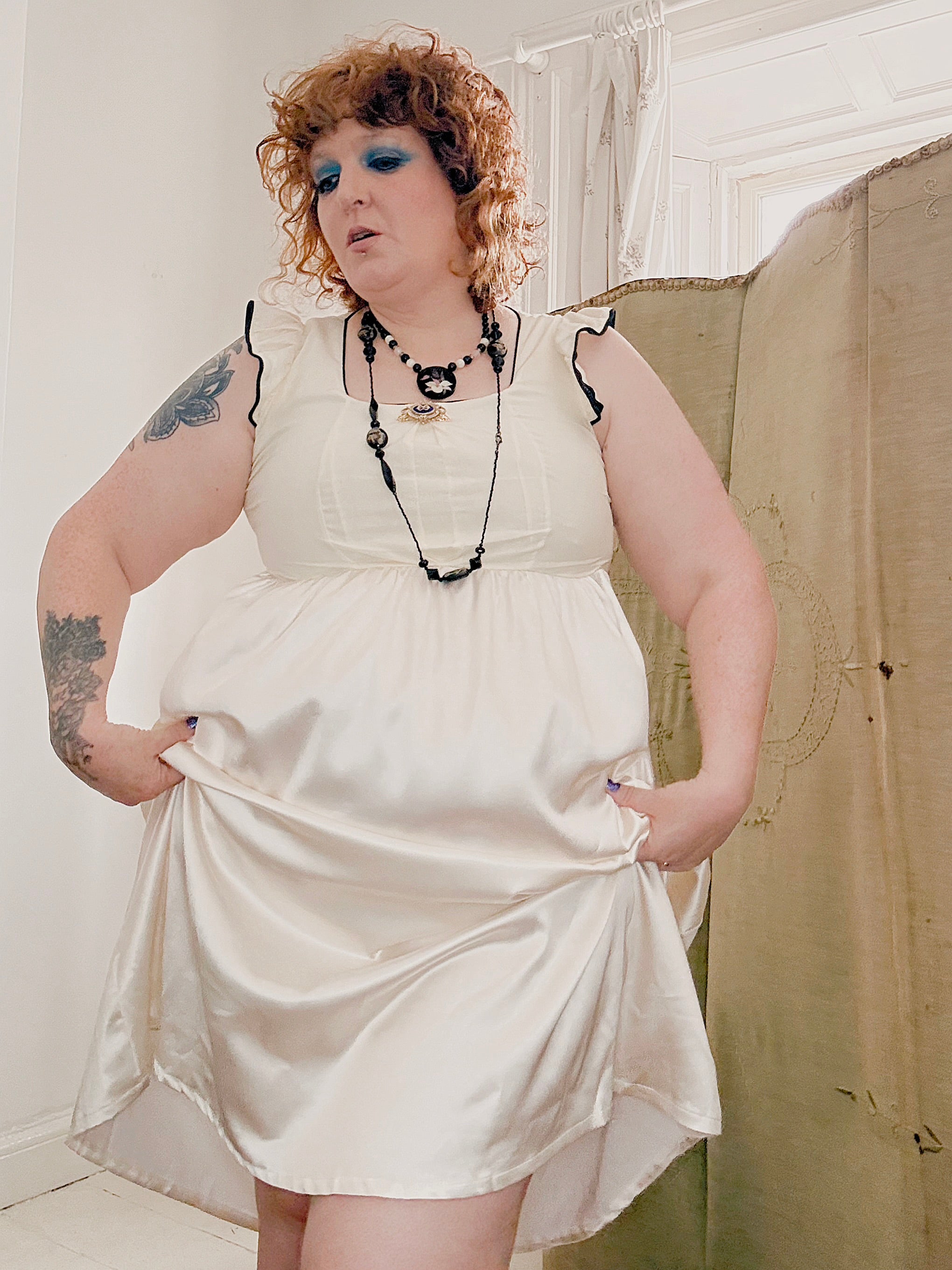 Vintage handmade cream satin dress.