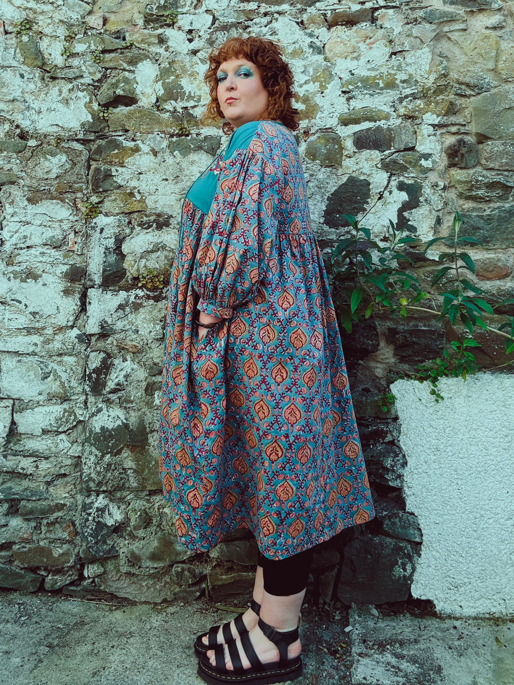 Heart Crafter Block Print & Embroidered Smock Dress