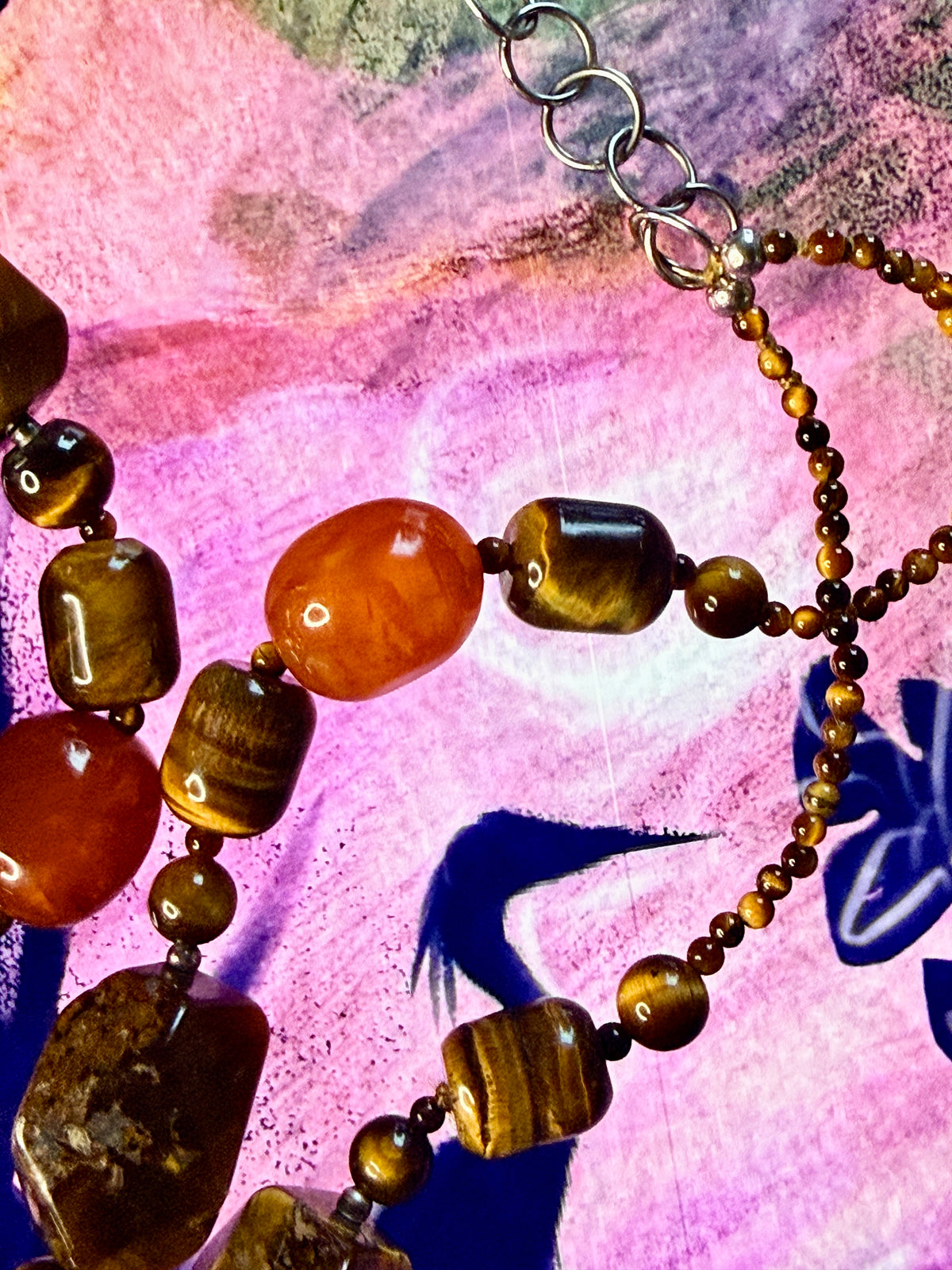 Vintage 90’s Tiger’s Eye,Carnelian & Sterling Silver Statement Necklace