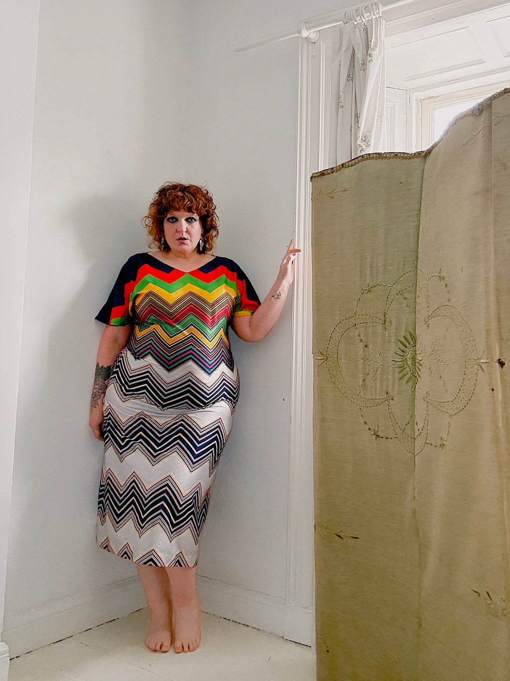 Vintage Colourful Chevron Dress