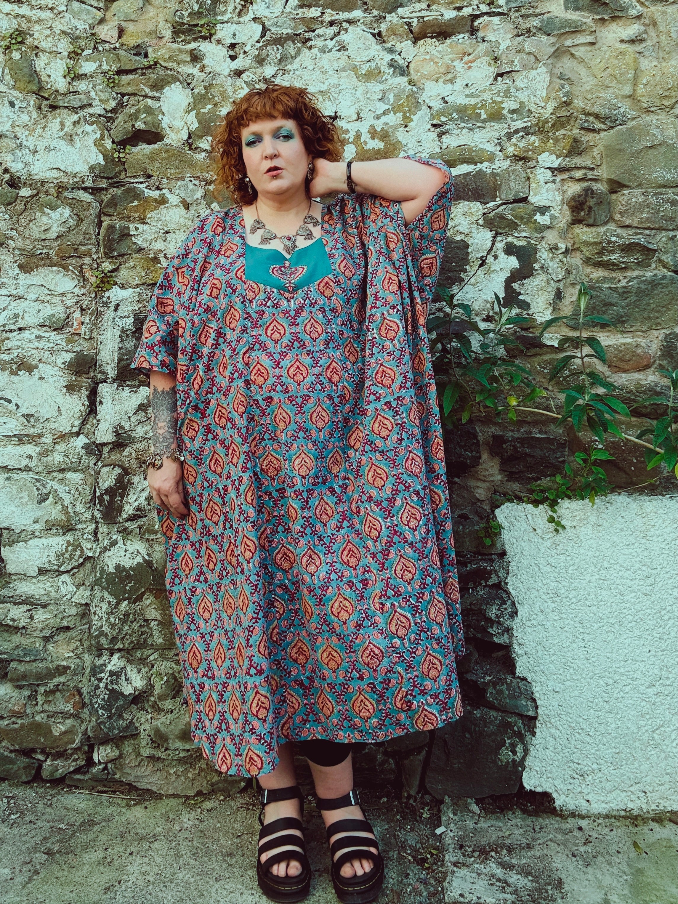 Heart Crafter Block Print & Embroidered Kaftan