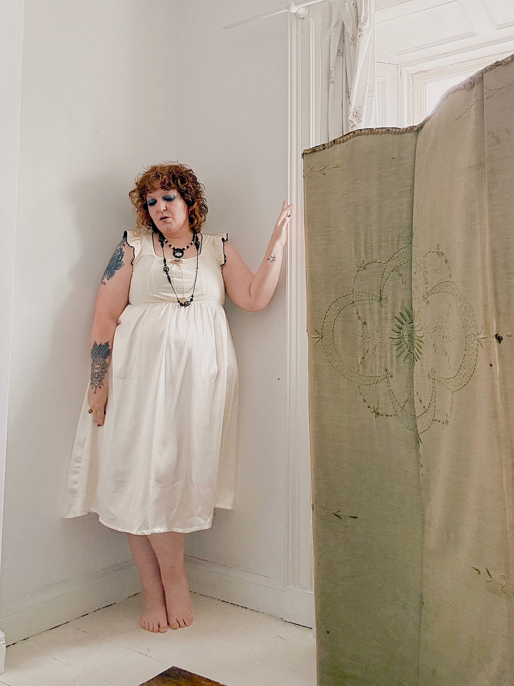 Vintage handmade cream satin dress.