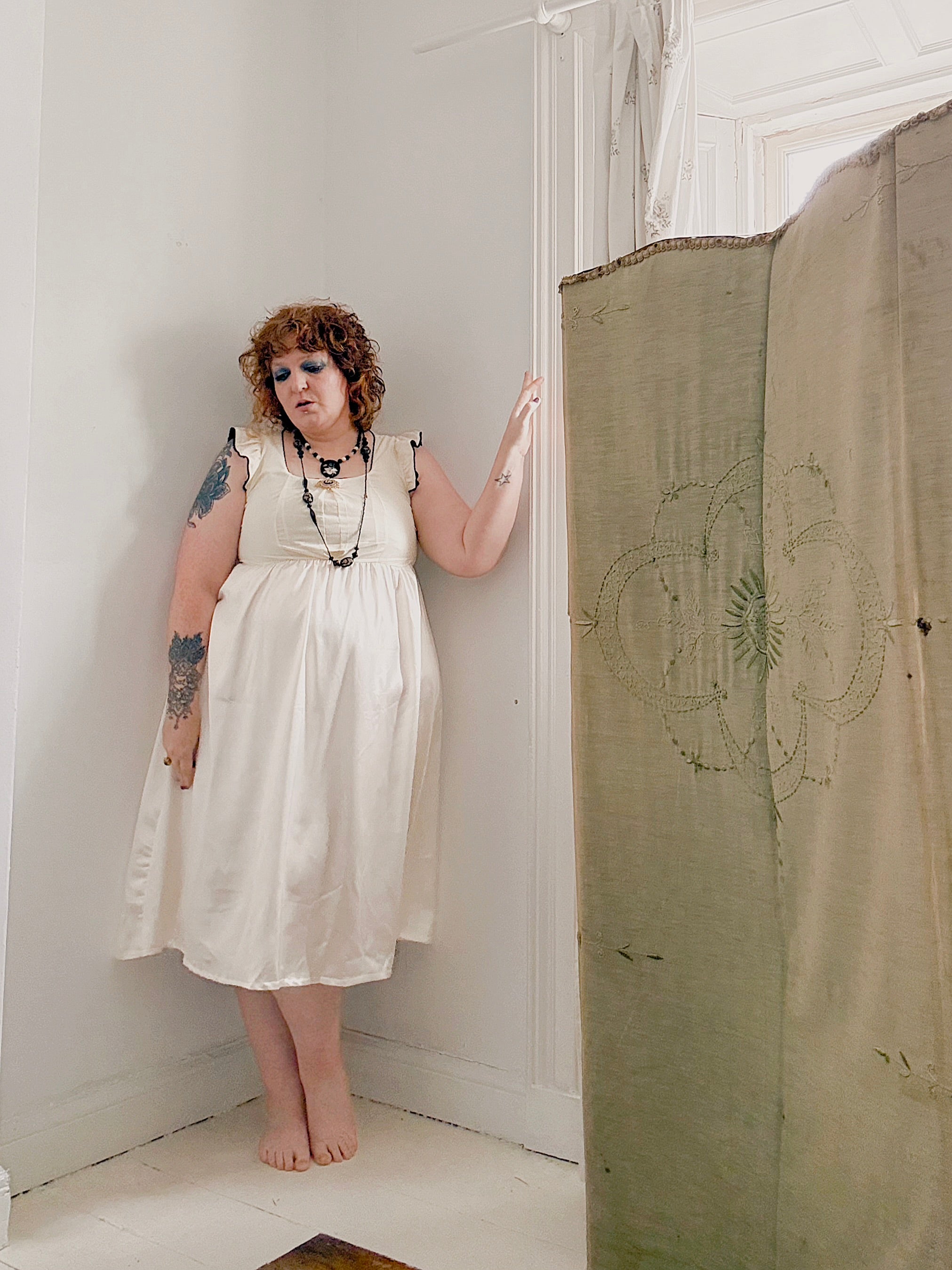 Vintage handmade cream satin dress.