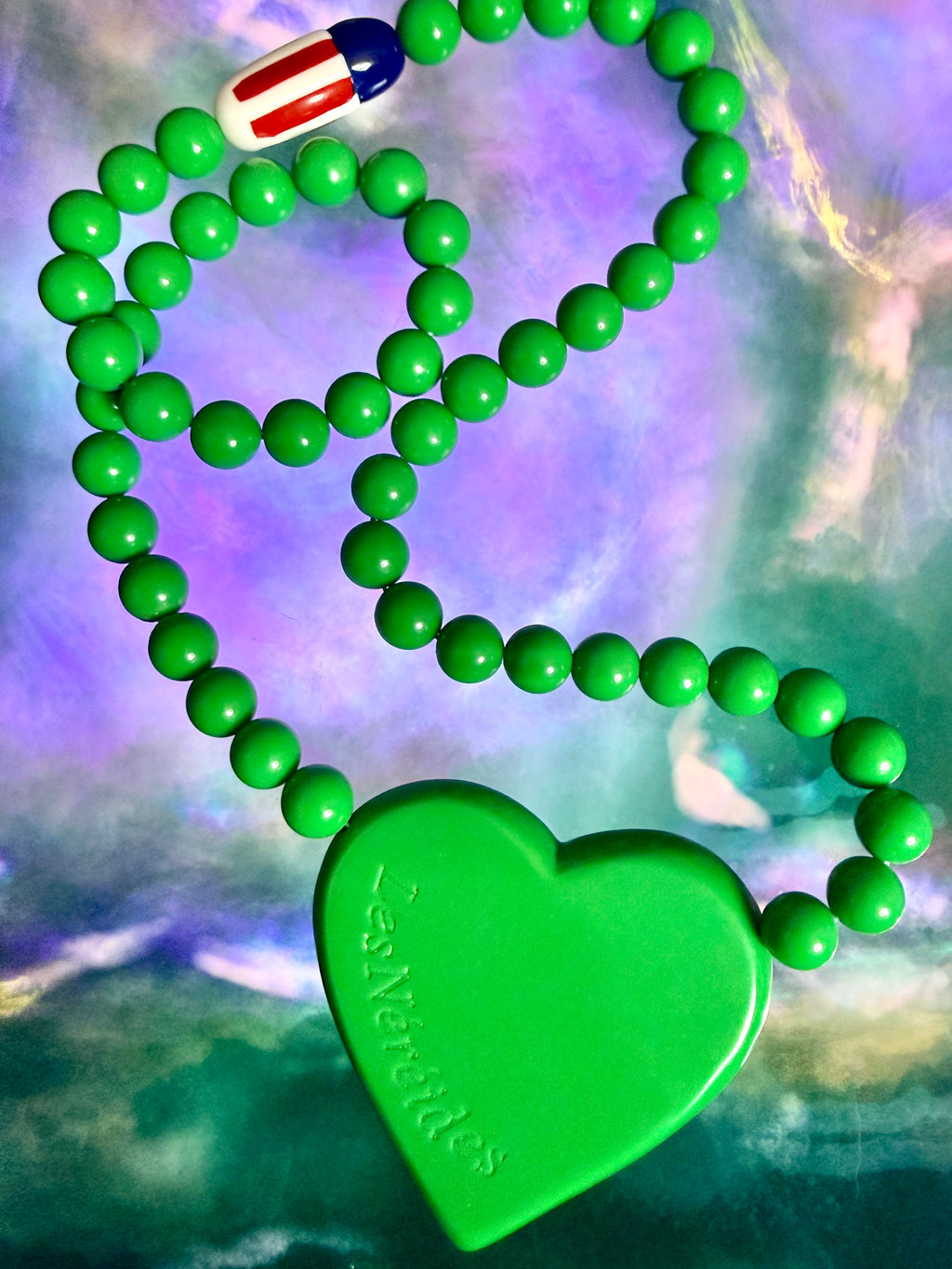 Vintage Y2K Les Néréides Green Heart Necklace