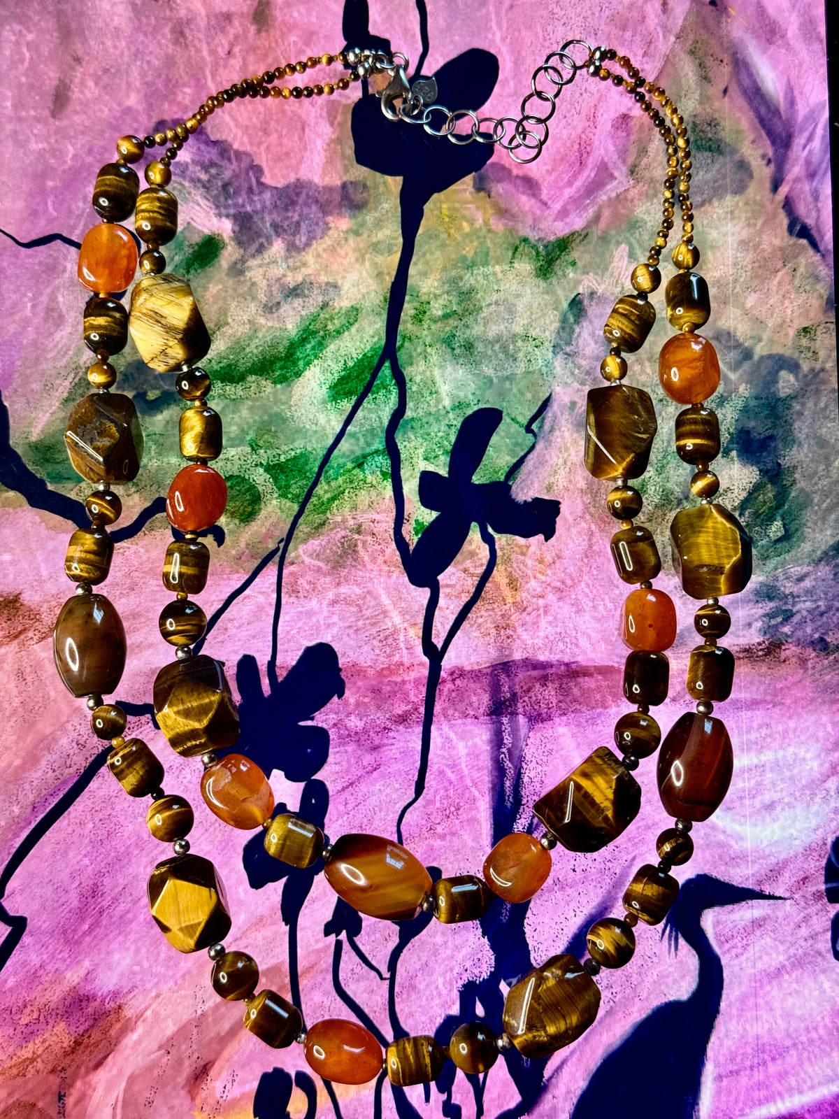 Vintage 90’s Tiger’s Eye,Carnelian & Sterling Silver Statement Necklace