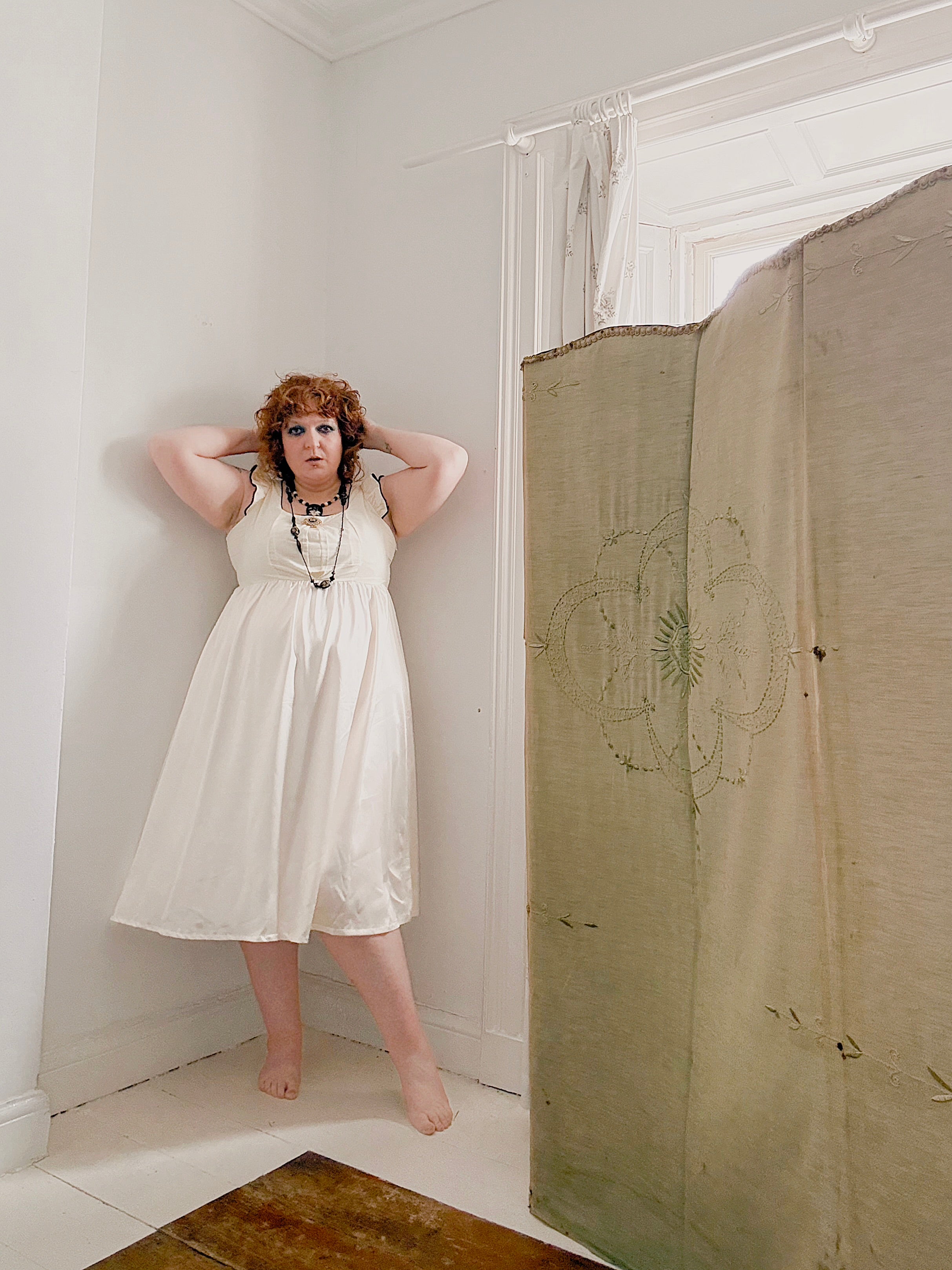 Vintage handmade cream satin dress.