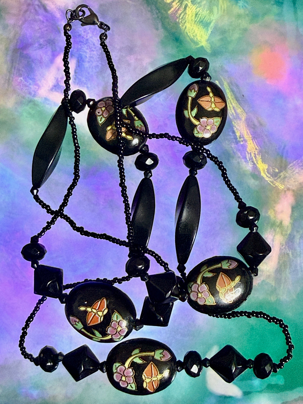Long Acrylic Bead Floral Necklace
