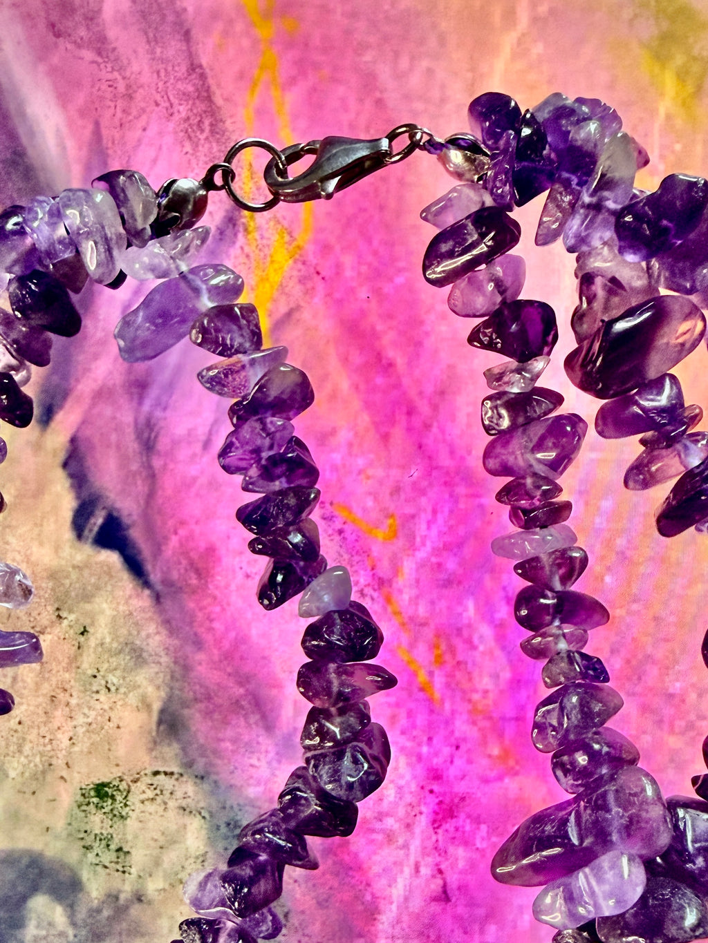 Vintage 90’s 3-Strand Genuine Amethyst Chip Necklace with Sterling Silver