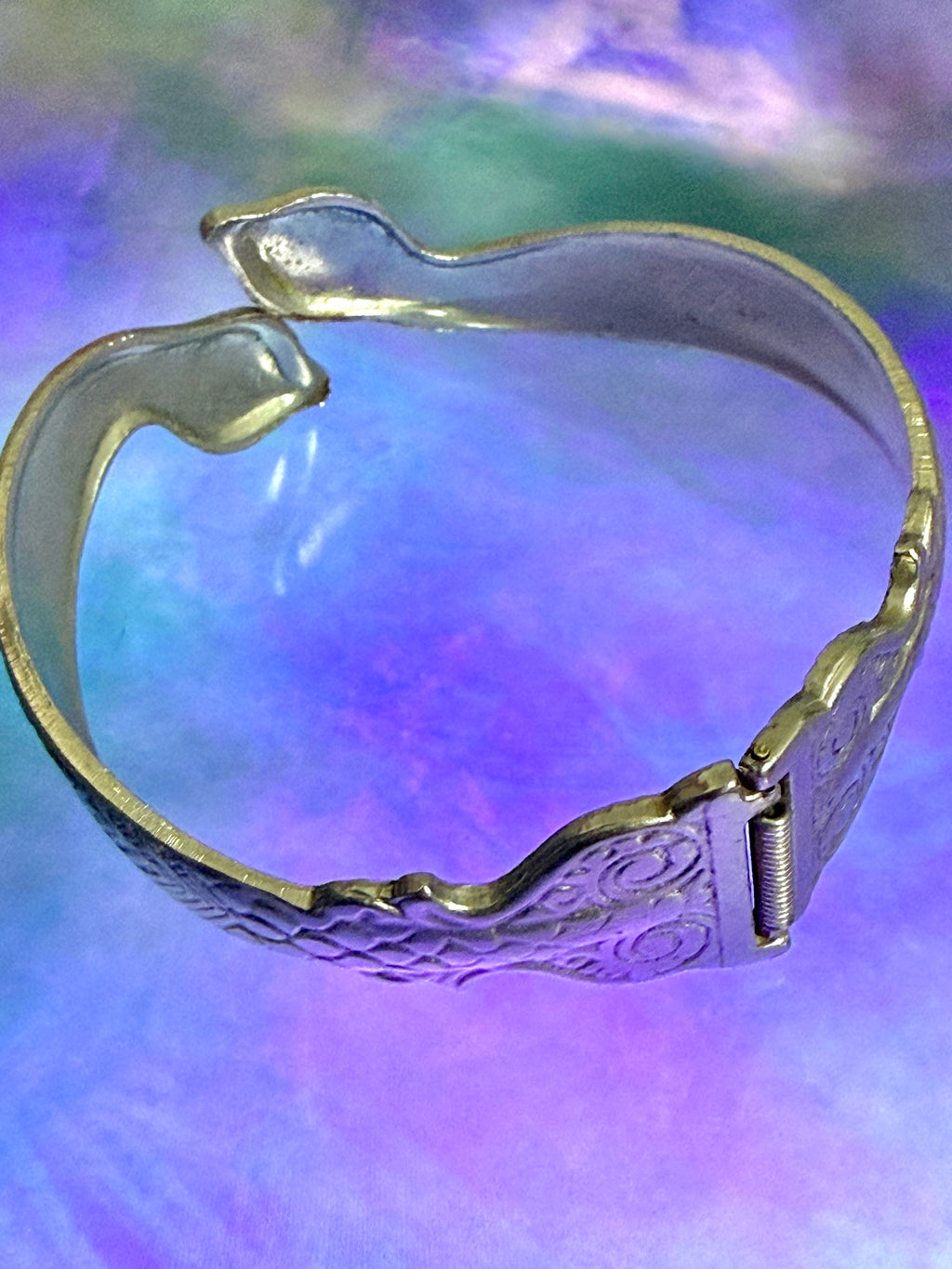 Vintage Silver-Tone Double Headed Snake Clamper Bracelet