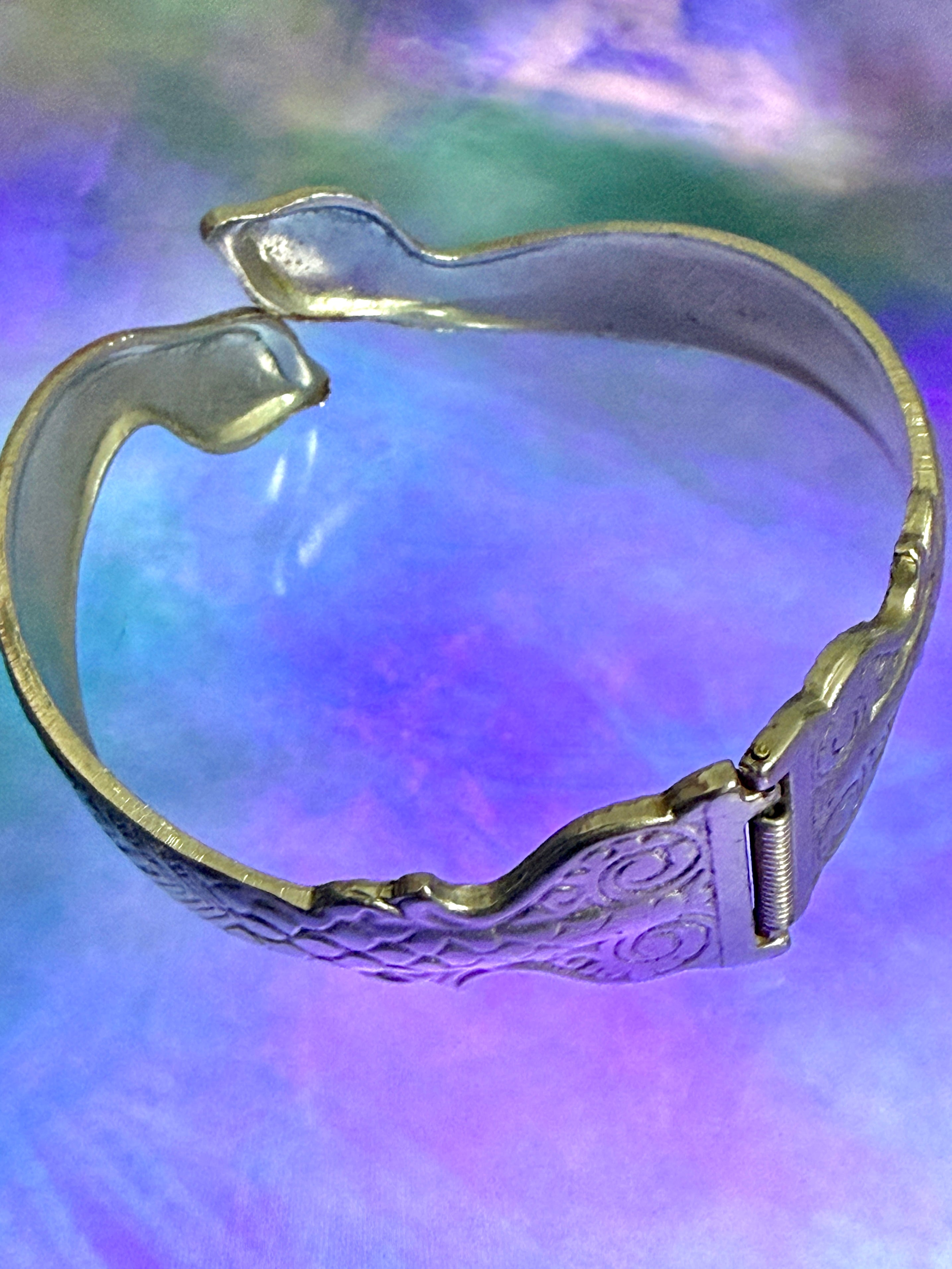 Vintage Silver-Tone Double Headed Snake Clamper Bracelet