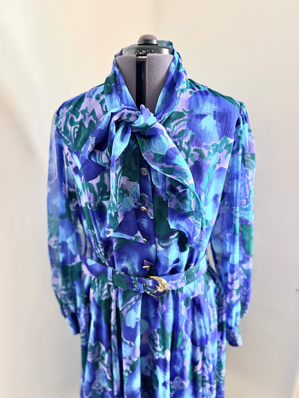 80s Stunning Blue Floral Designer Dress