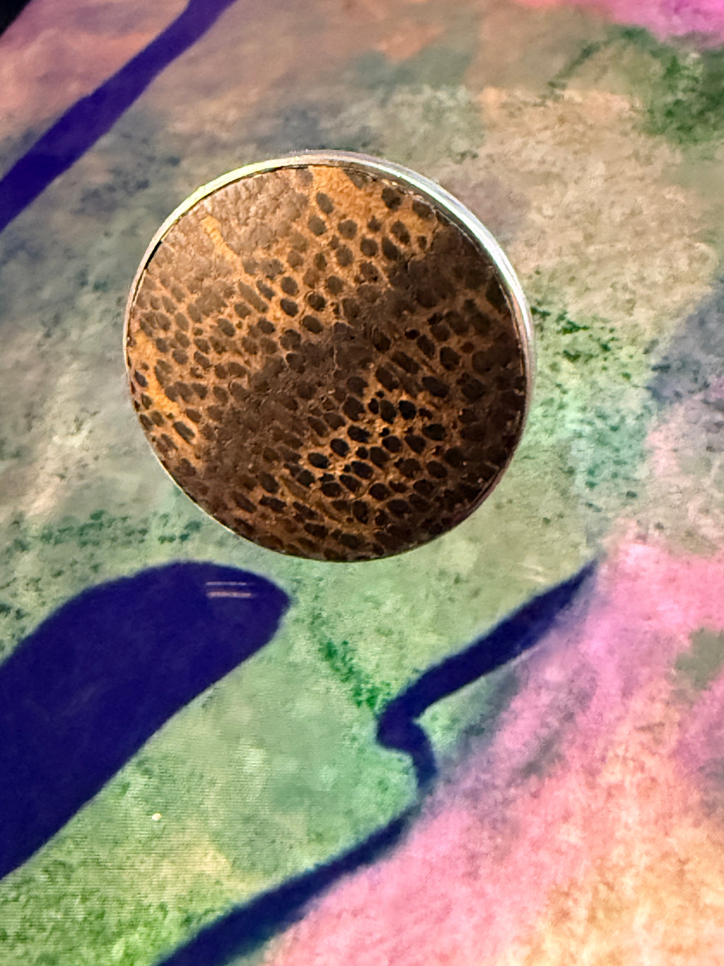 Vintage Sterling Silver & Exotic Leopardwood Statement Ring -Uk Size K (7.92g)