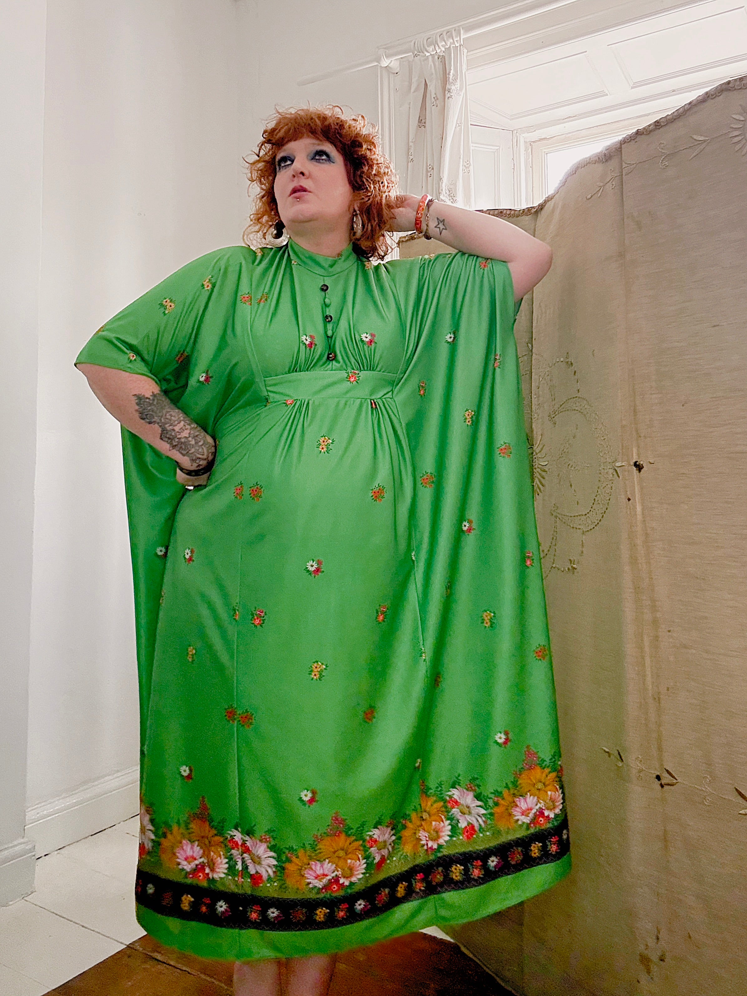 70s Green & Floral Kaftan