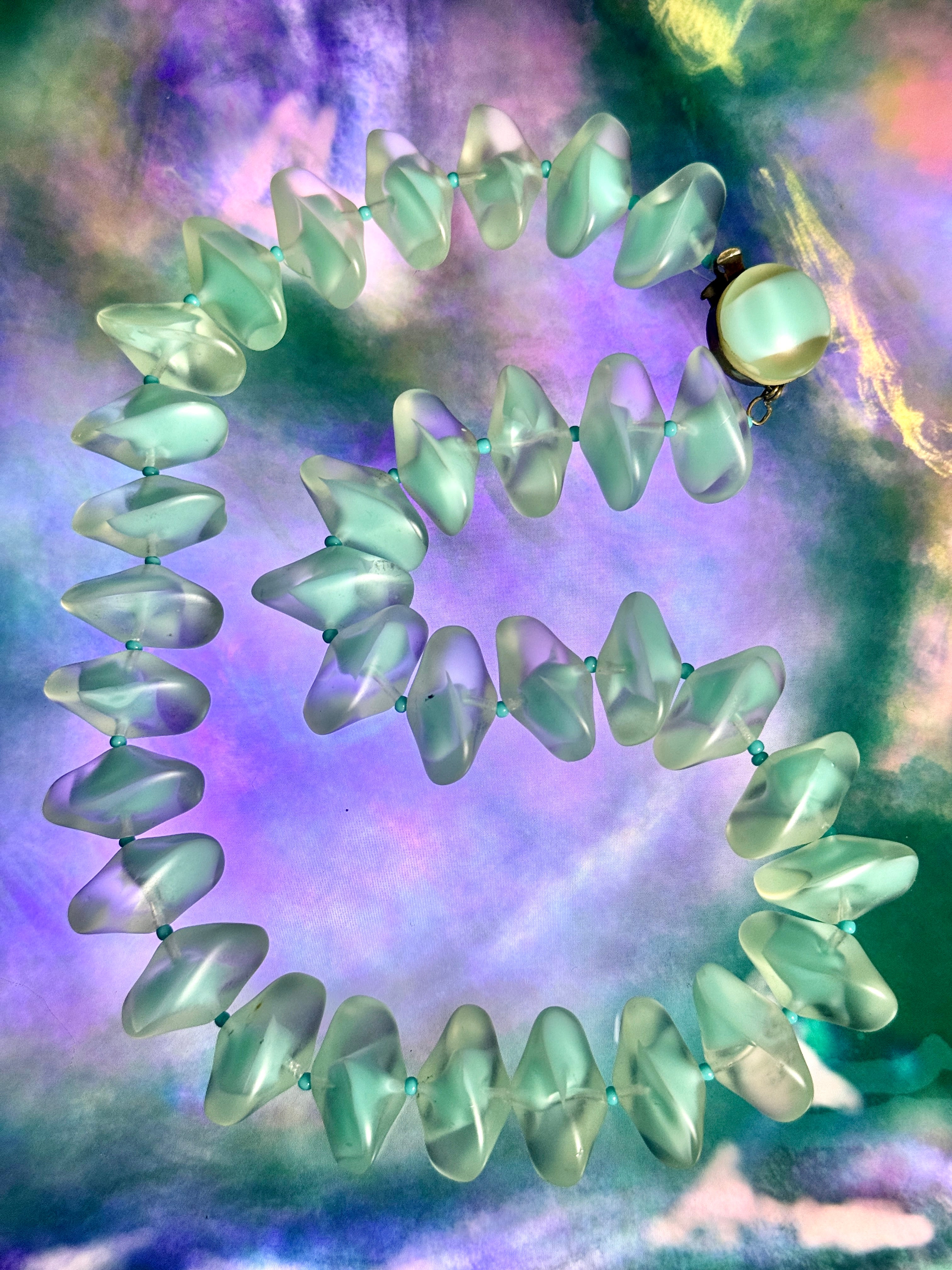 Mid-Century Frosted Satin Glass Bead Necklace
