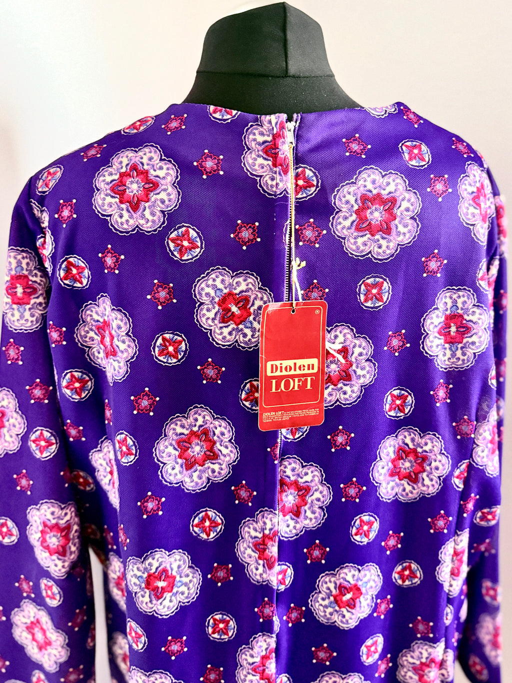 60s Crimped Purple Shift Dress with Tags