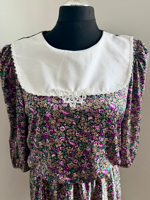 80s Ditsy Floral Lace Bib Dress