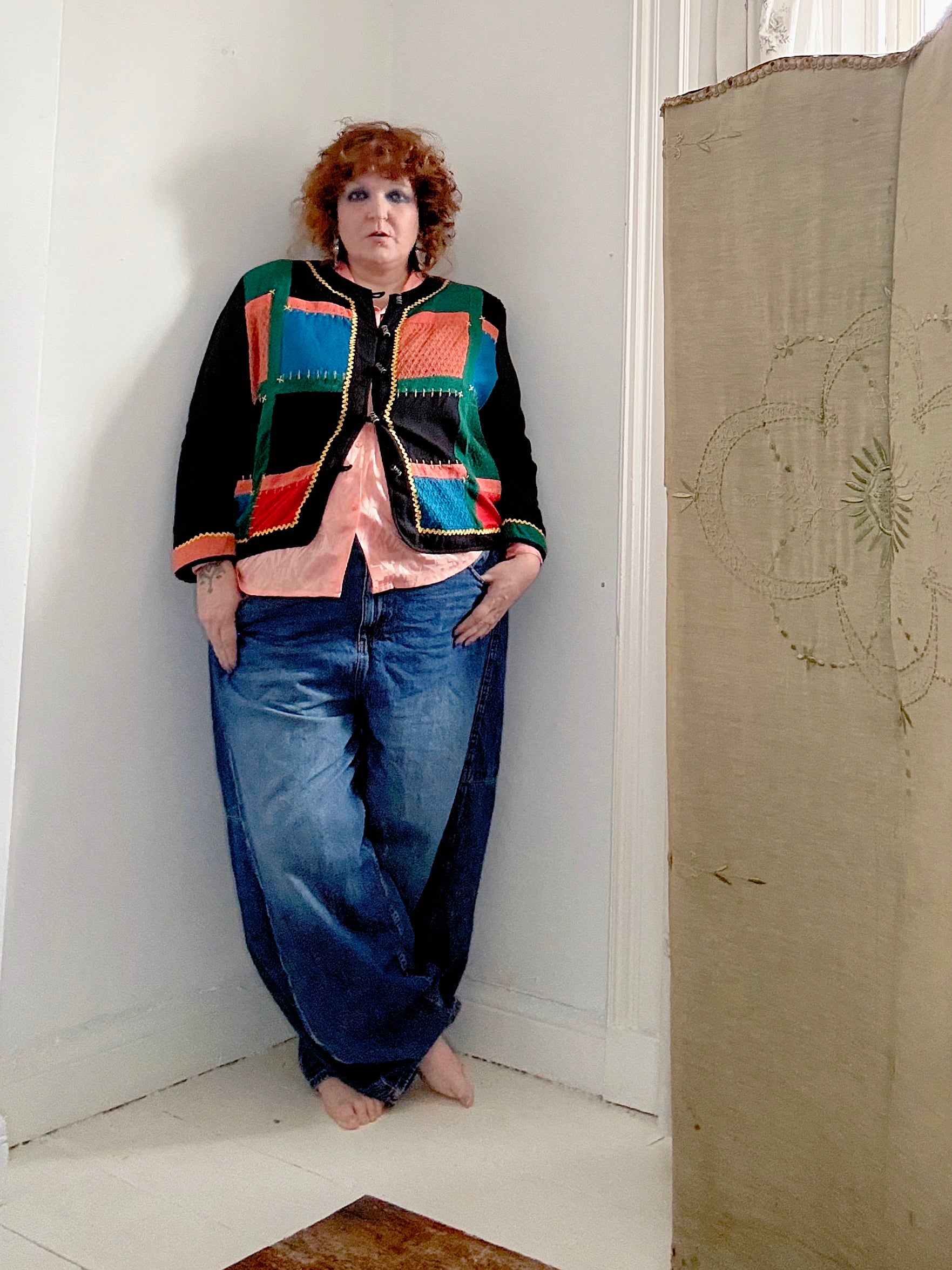 90s Colourblock Patch Stitch Jacket
