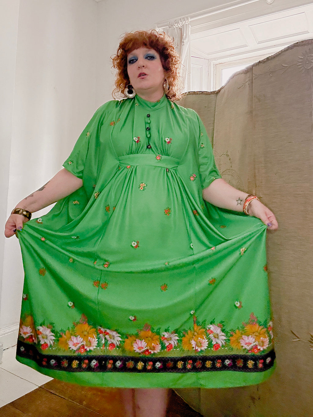 70s Green & Floral Kaftan