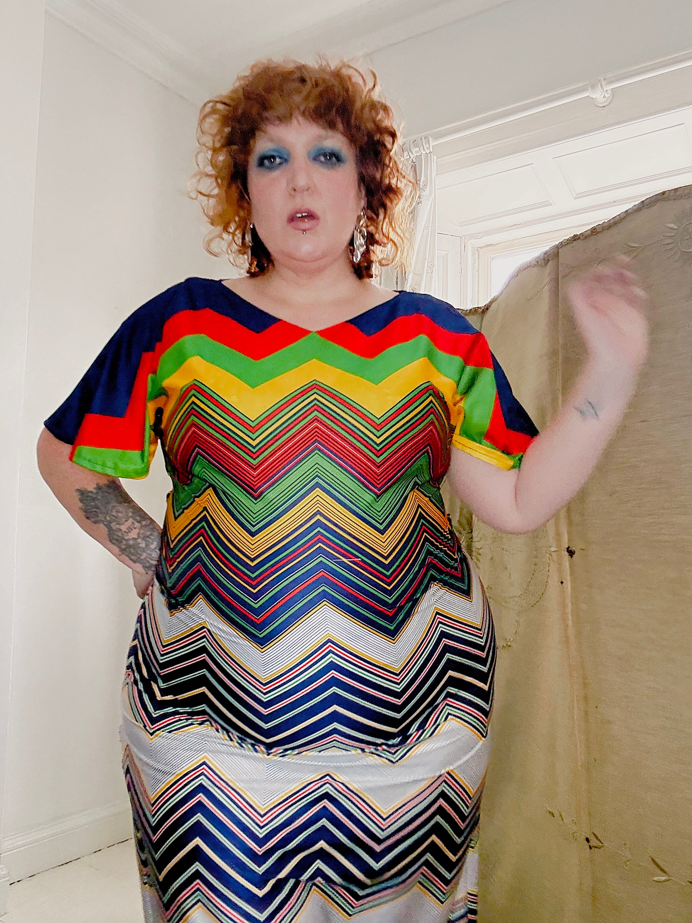 Vintage Colourful Chevron Dress