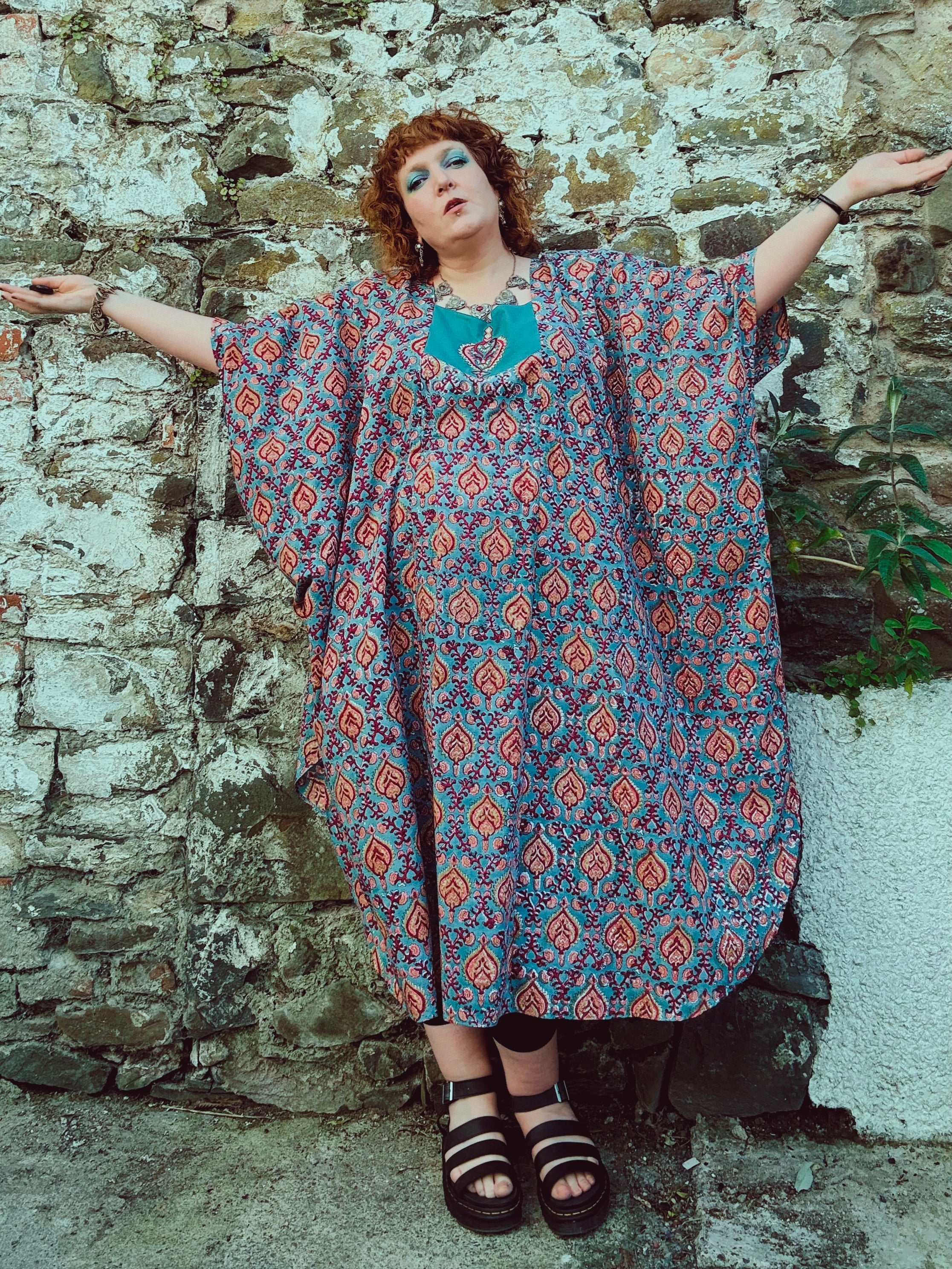 Heart Crafter Block Print & Embroidered Kaftan
