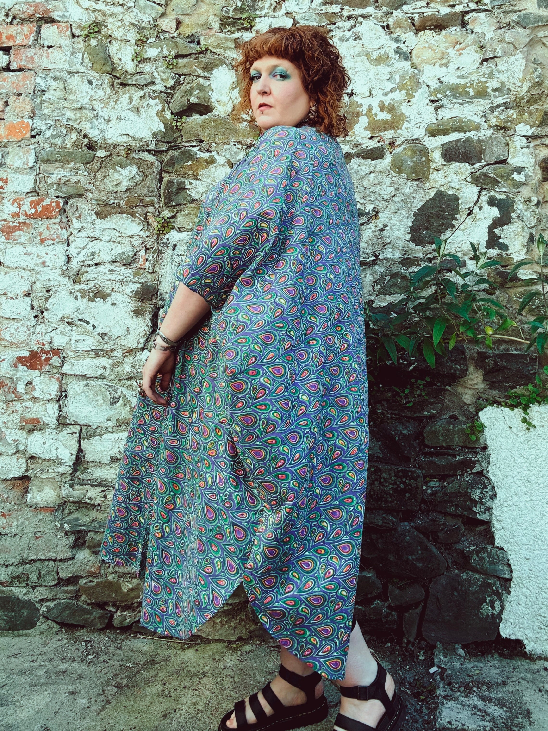 Peacock Maiden Block Print & Embroidered Kaftan
