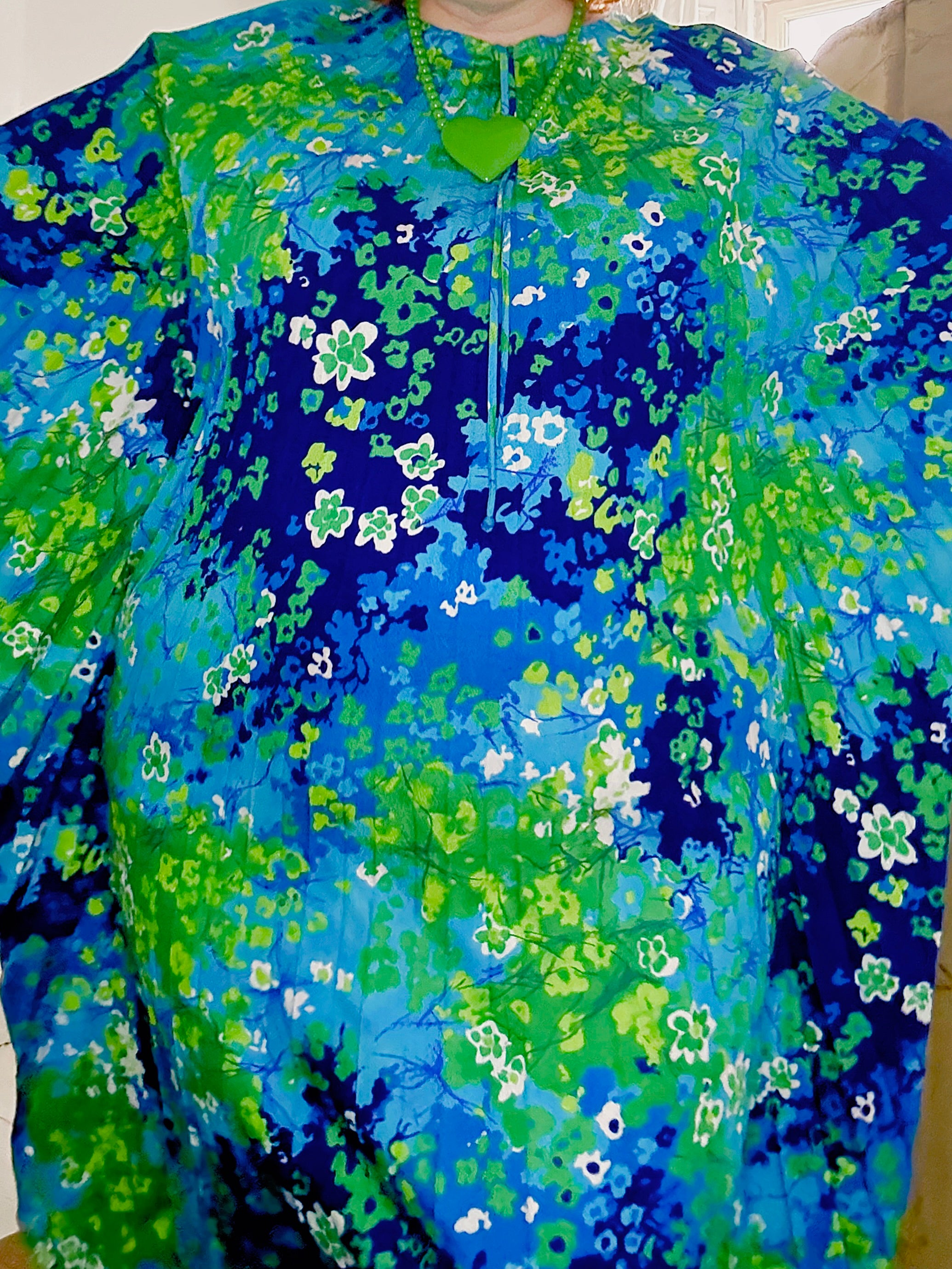 Vintage Floral PsychedelicPleated Kaftan