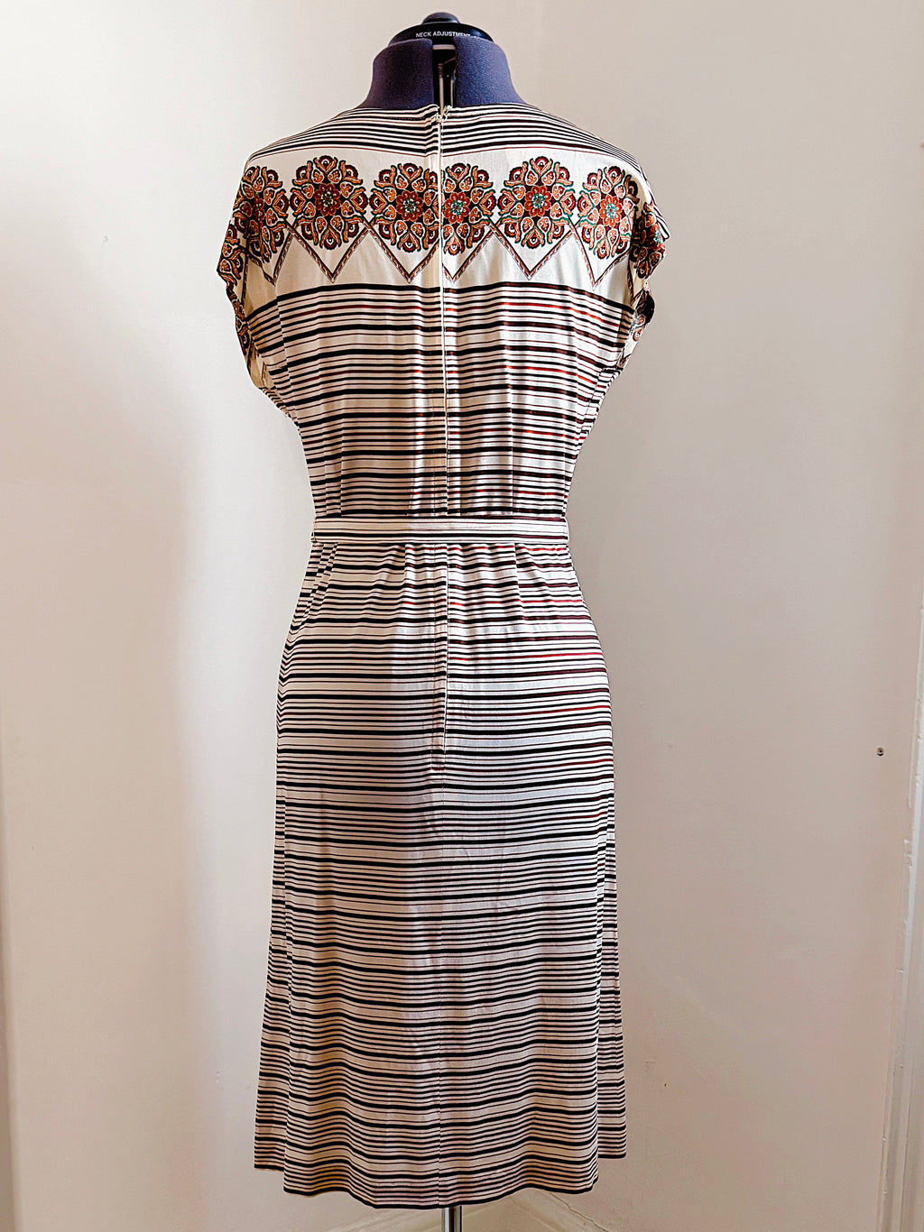 70s Ornate & Striped Midi Dress