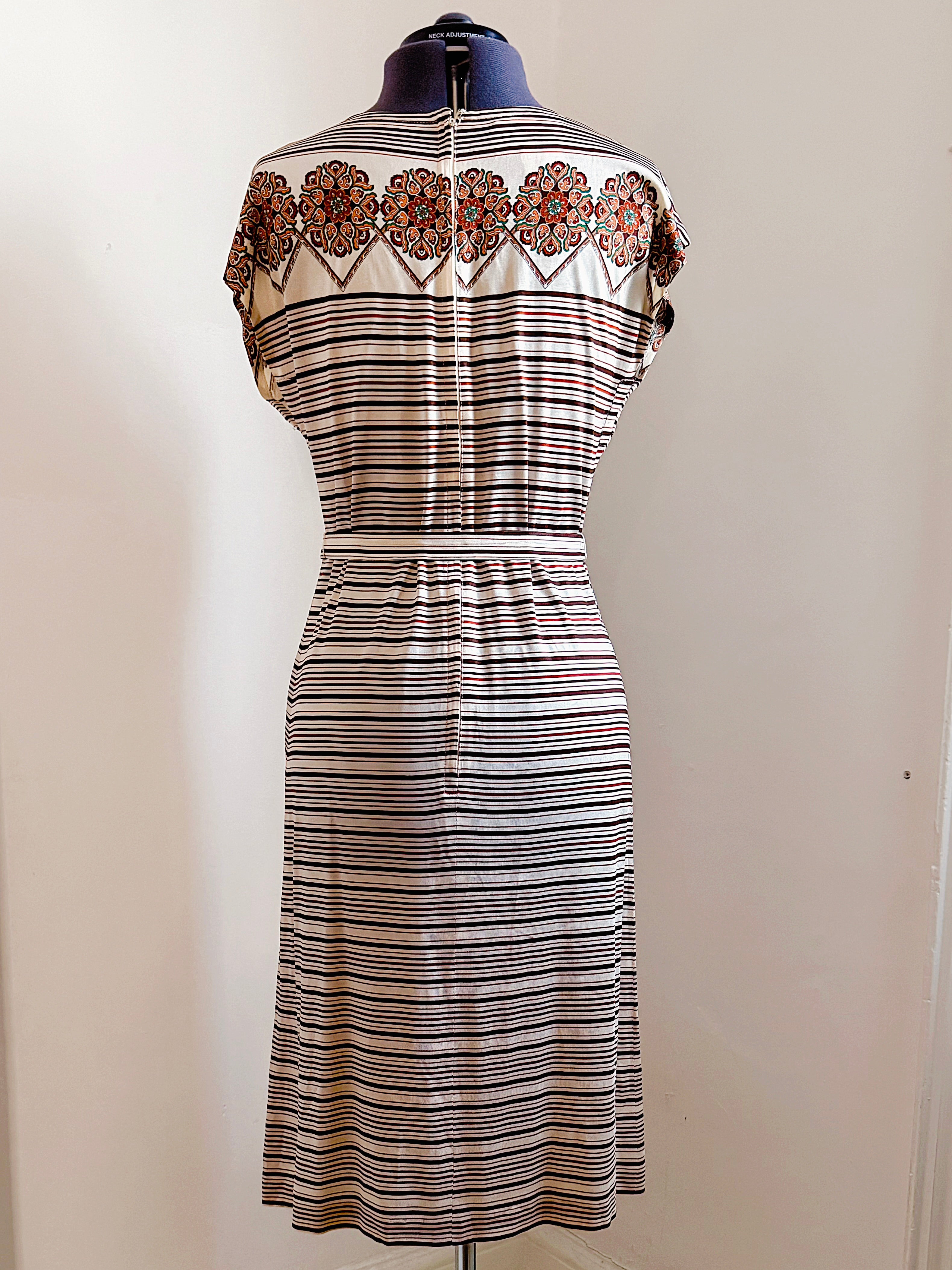 70s Ornate & Striped Midi Dress