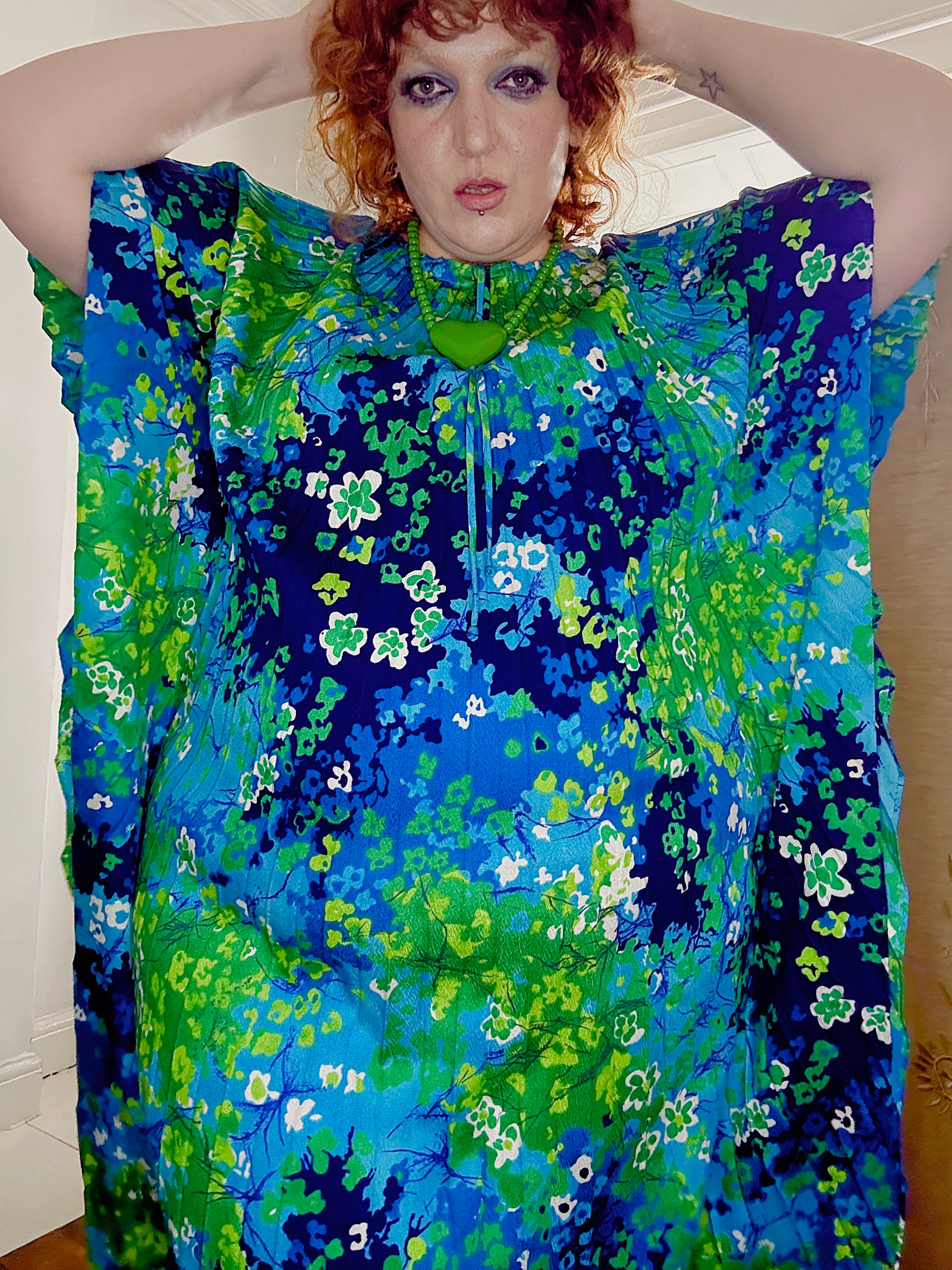 Vintage Floral PsychedelicPleated Kaftan