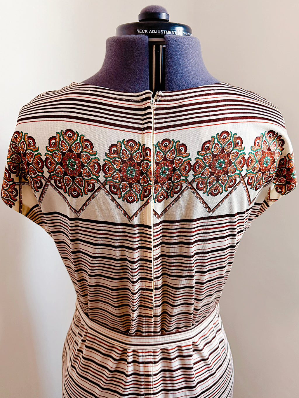 70s Ornate & Striped Midi Dress