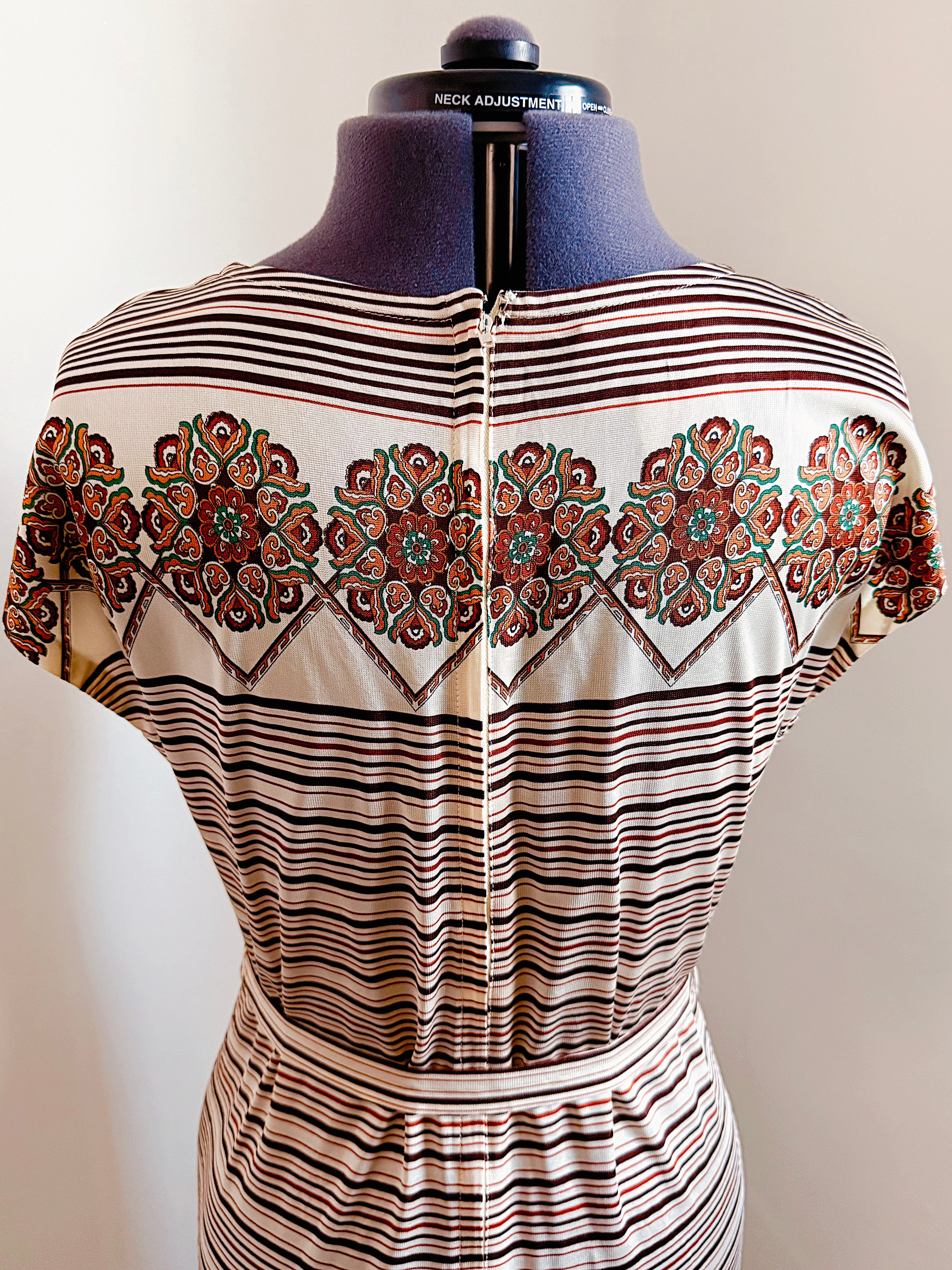 70s Ornate & Striped Midi Dress