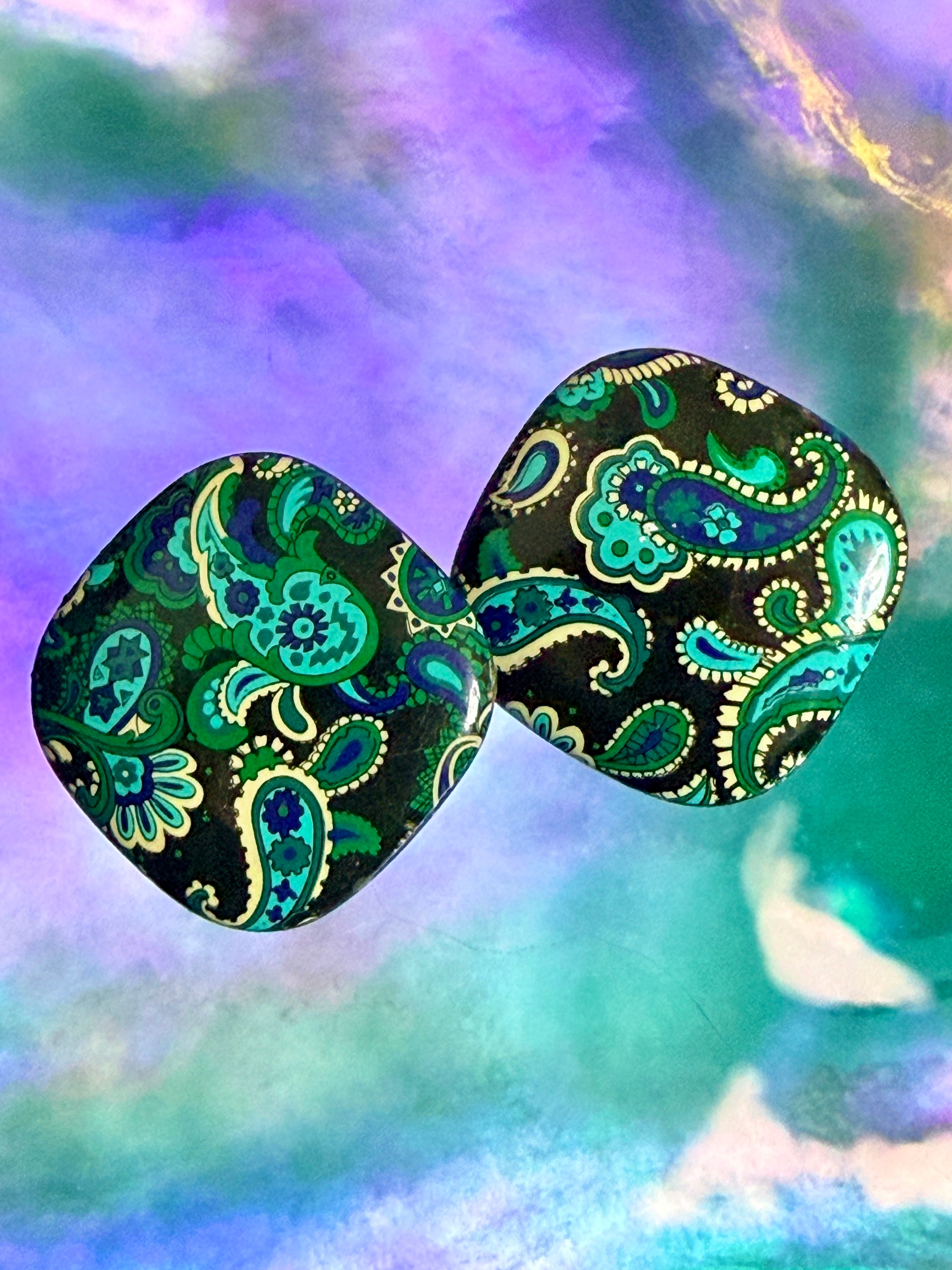 Vintage 1980s Retro Paisley Statement Earrings