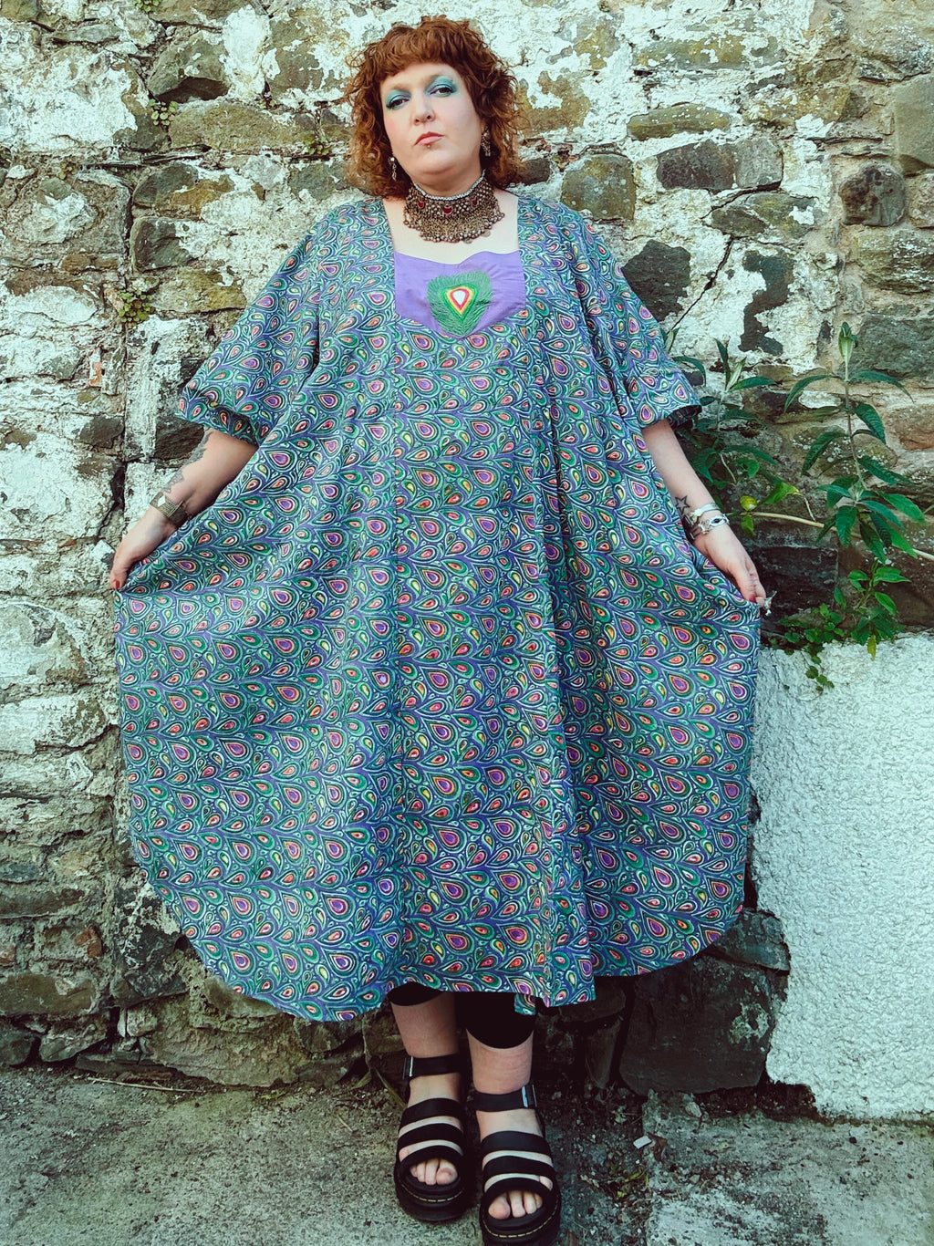 Peacock Maiden Block Print & Embroidered Kaftan