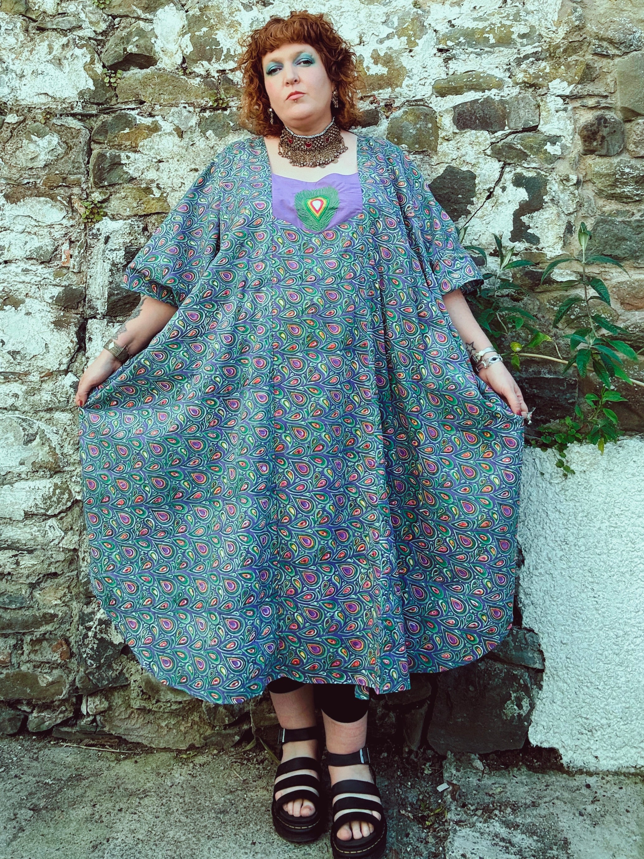 Peacock Maiden Block Print & Embroidered Kaftan