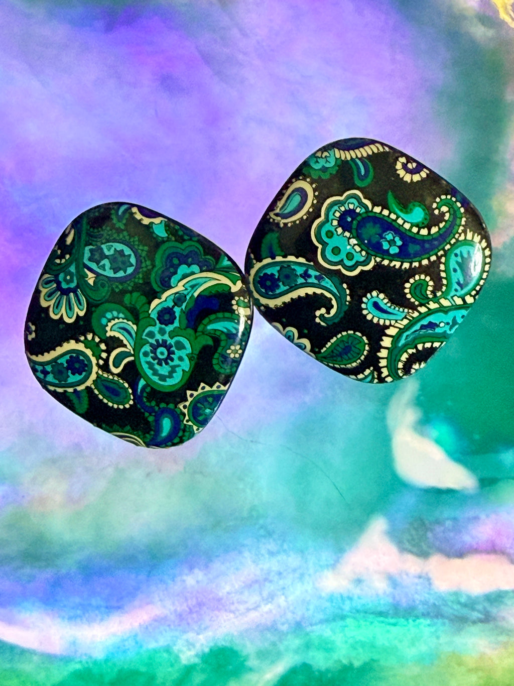 Vintage 1980s Retro Paisley Statement Earrings
