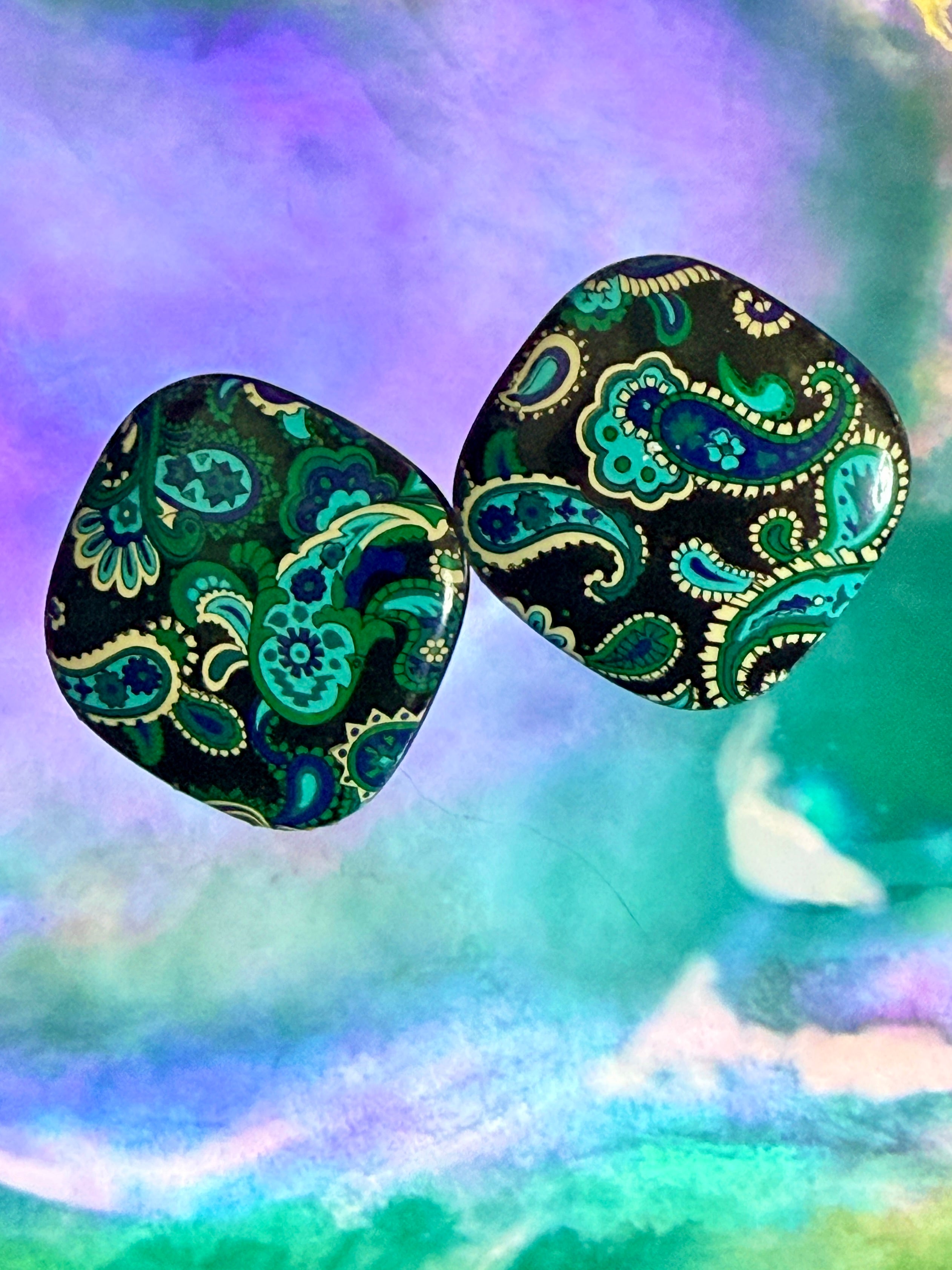 Vintage 1980s Retro Paisley Statement Earrings
