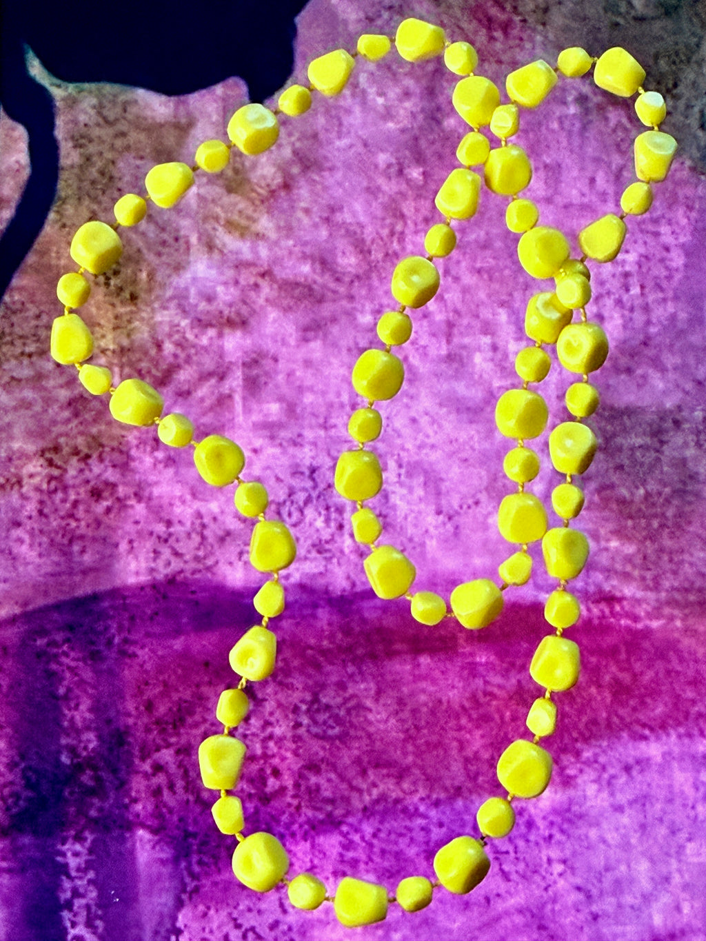 Vintage mid century yellow acrylic beads x2