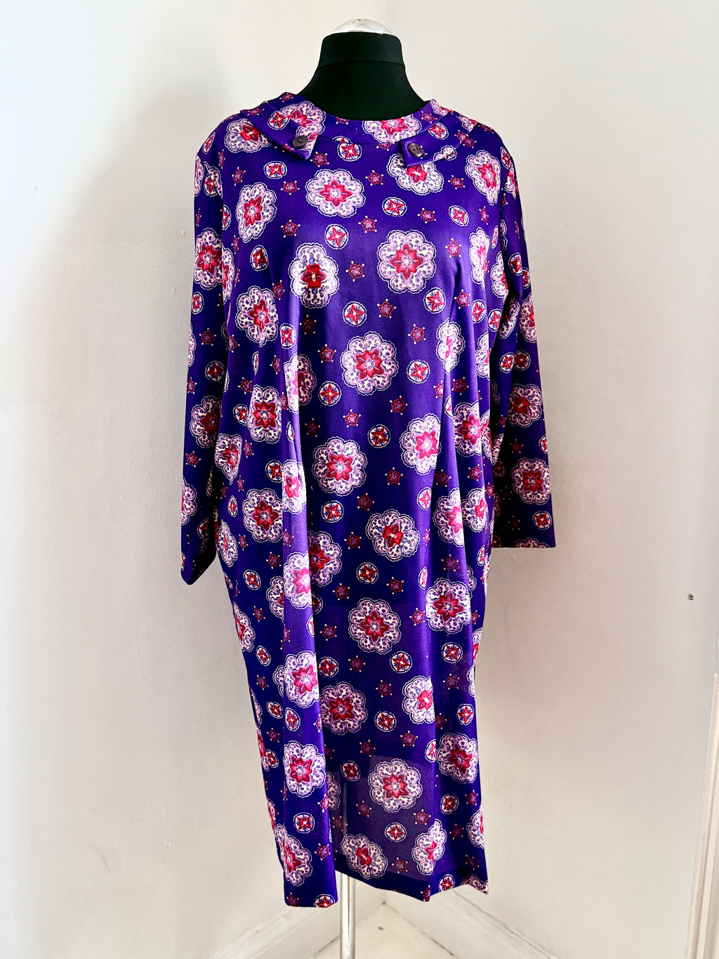60s Crimped Purple Shift Dress with Tags
