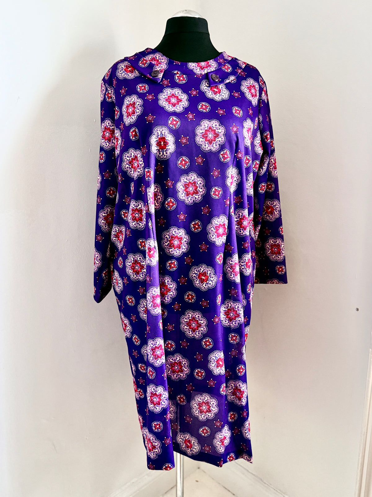 60s Crimped Purple Shift Dress with Tags