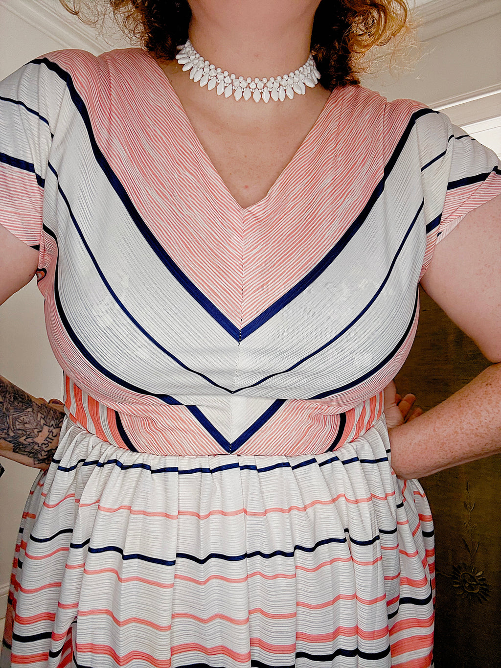 80s Peach & White Stripe Dress