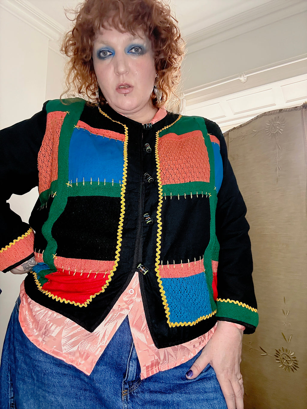 90s Colourblock Patch Stitch Jacket