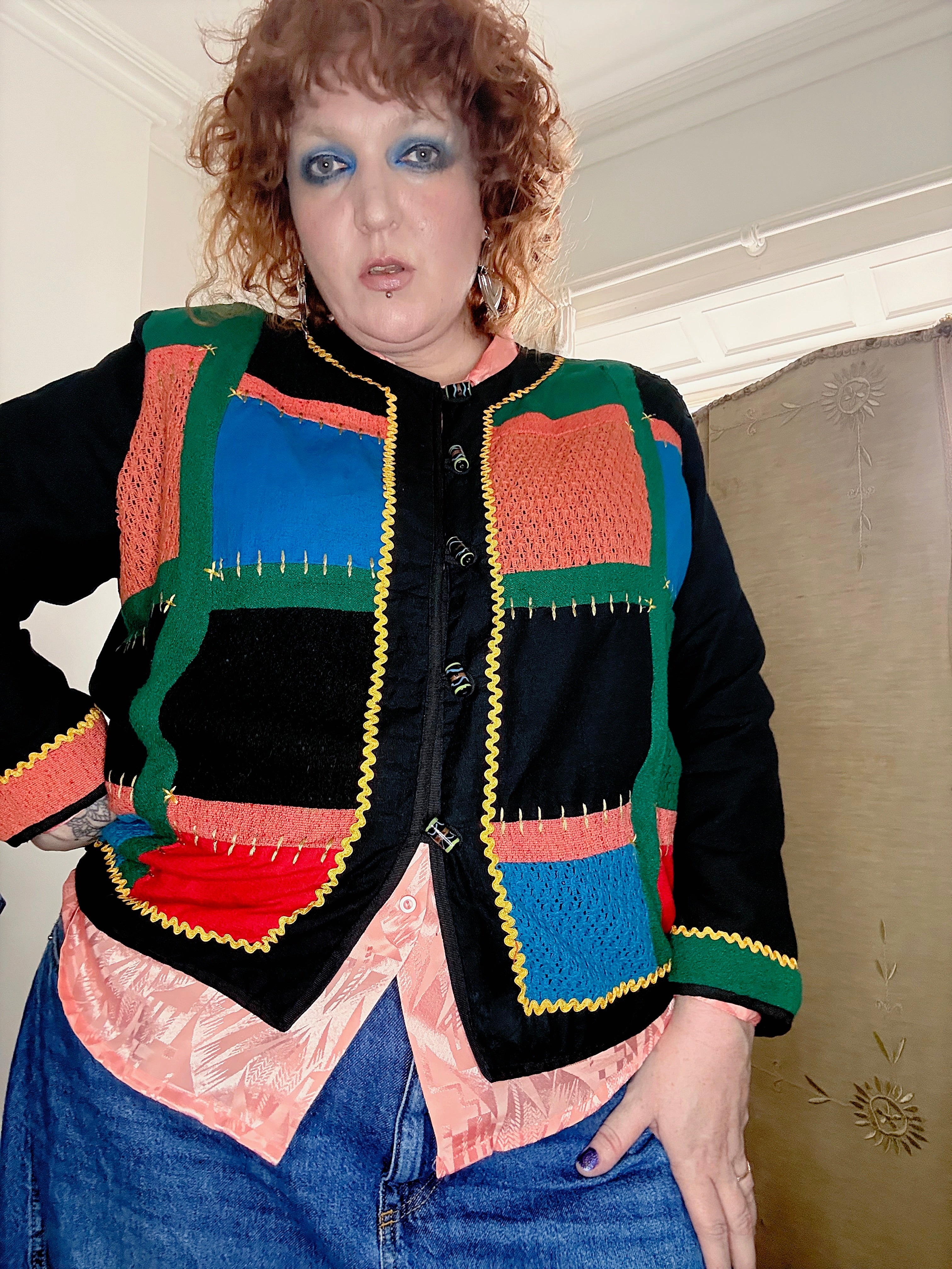 90s Colourblock Patch Stitch Jacket