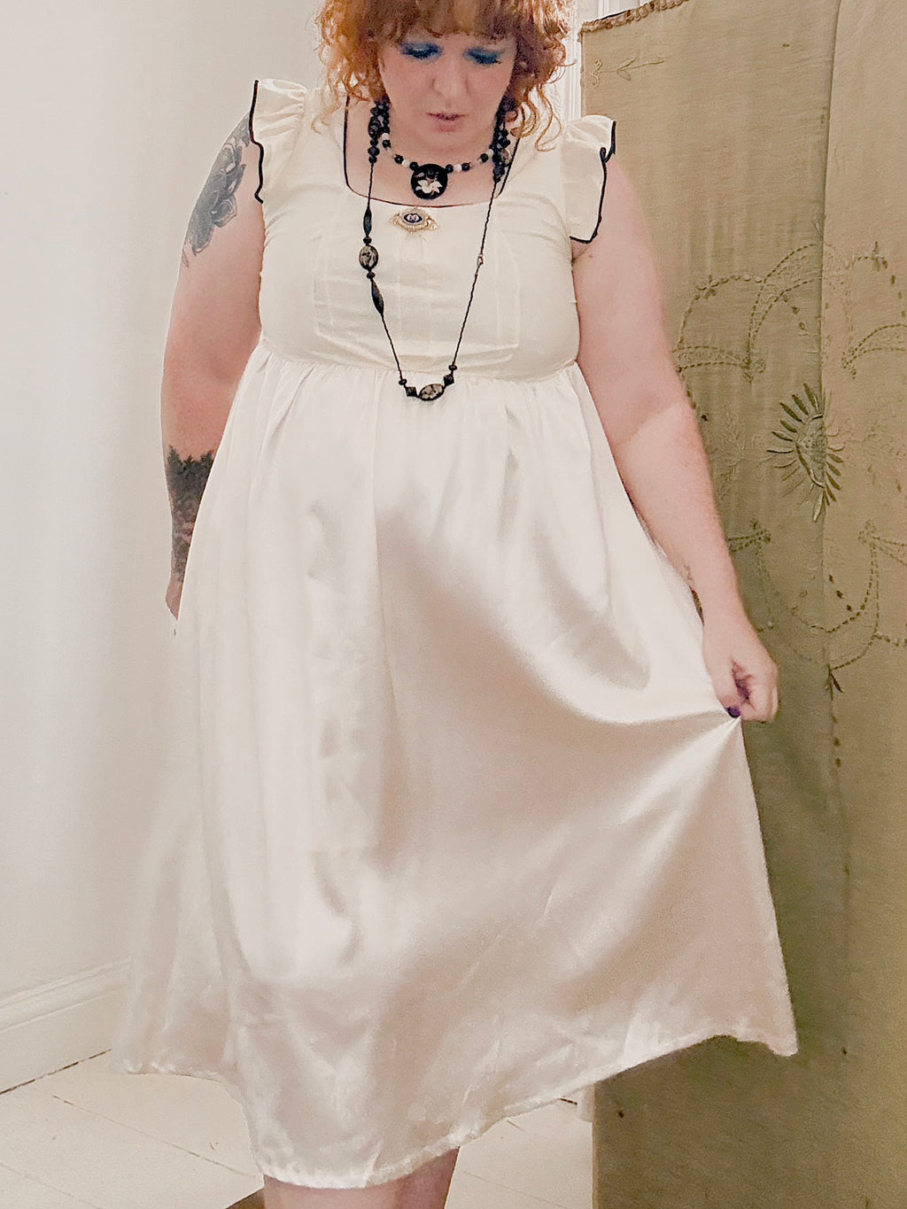 Vintage handmade cream satin dress.