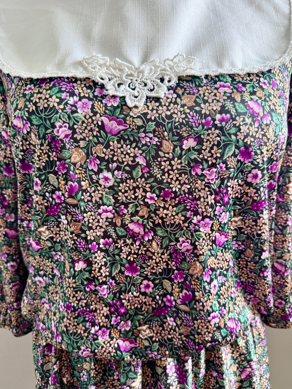 80s Ditsy Floral Lace Bib Dress