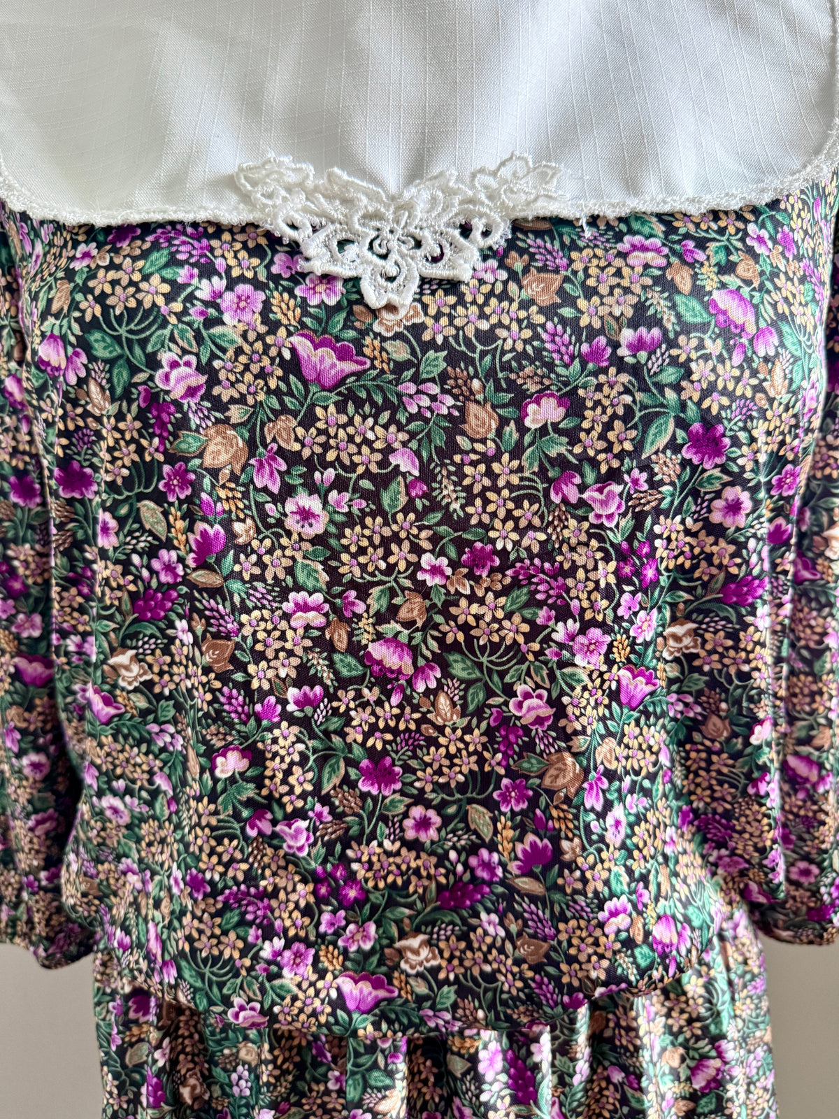 80s Ditsy Floral Lace Bib Dress
